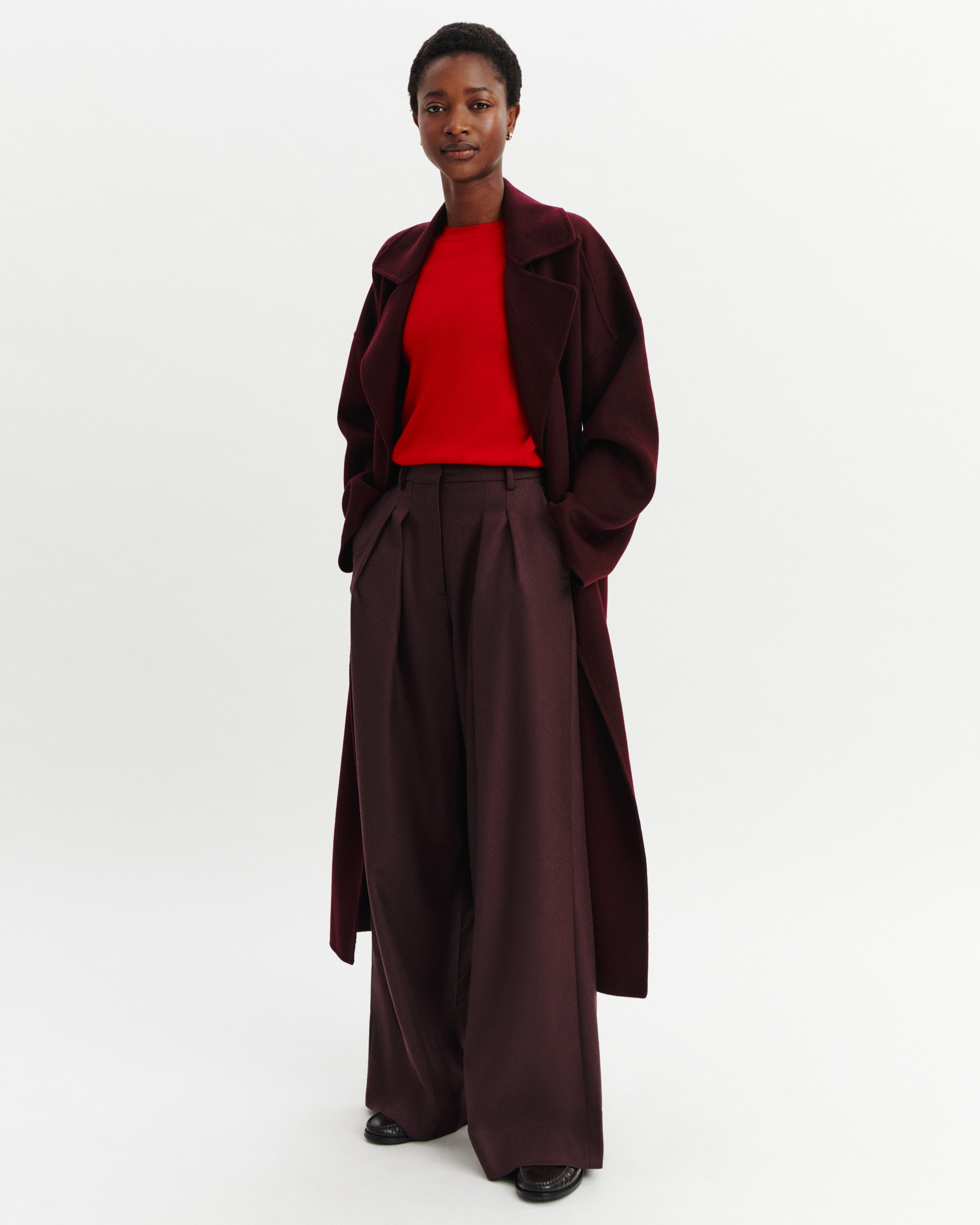 Manteau long-GRENAT-100% cachemire