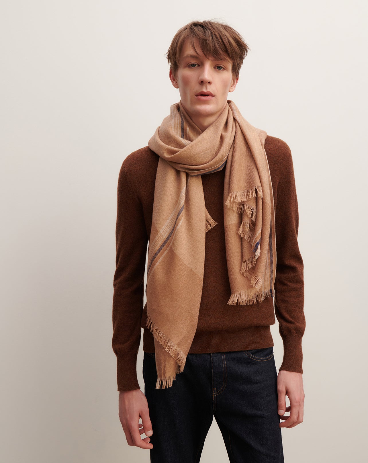 Etole maxi tartan-CARAMEL-100% cachemire