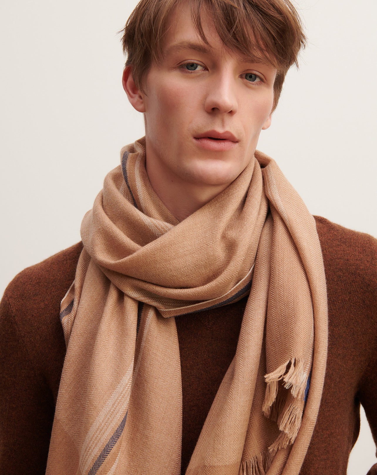 Etole maxi tartan-CARAMEL-100% cachemire