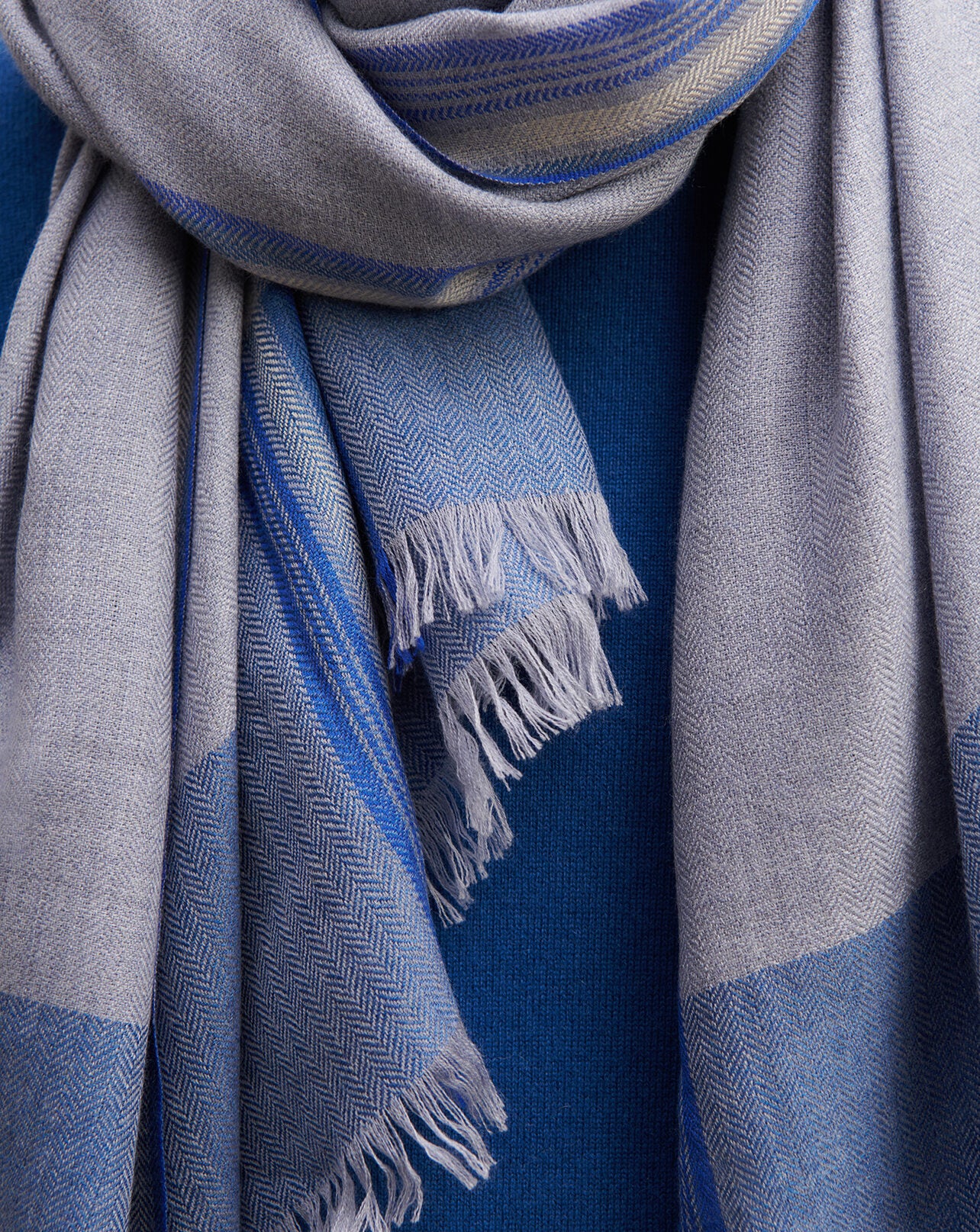 Etole maxi tartan-BLEU MONTAGNE-100% cachemire