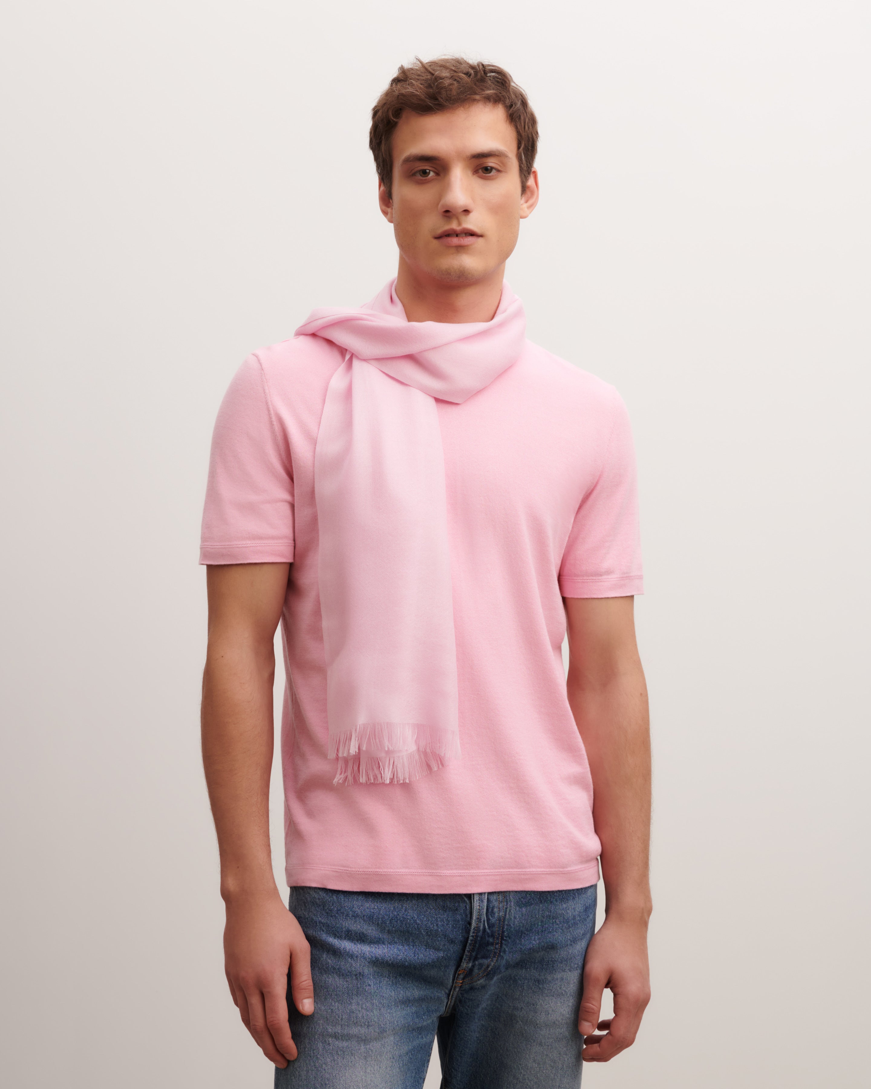 Petite étole en voile-ROSE INDIEN-100% cachemire