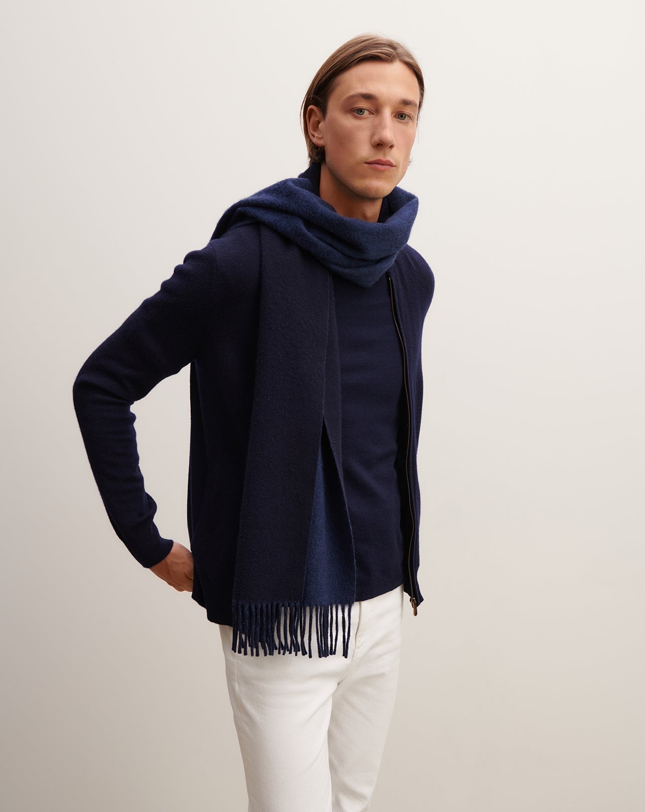 Echarpe double face-MARINE/BLEU NOCTURNE-100% cachemire