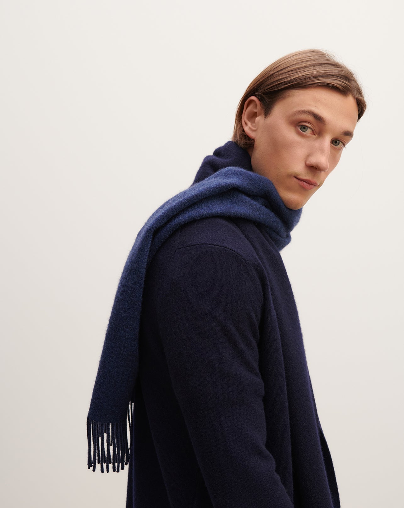 Echarpe double face-MARINE/BLEU NOCTURNE-100% cachemire