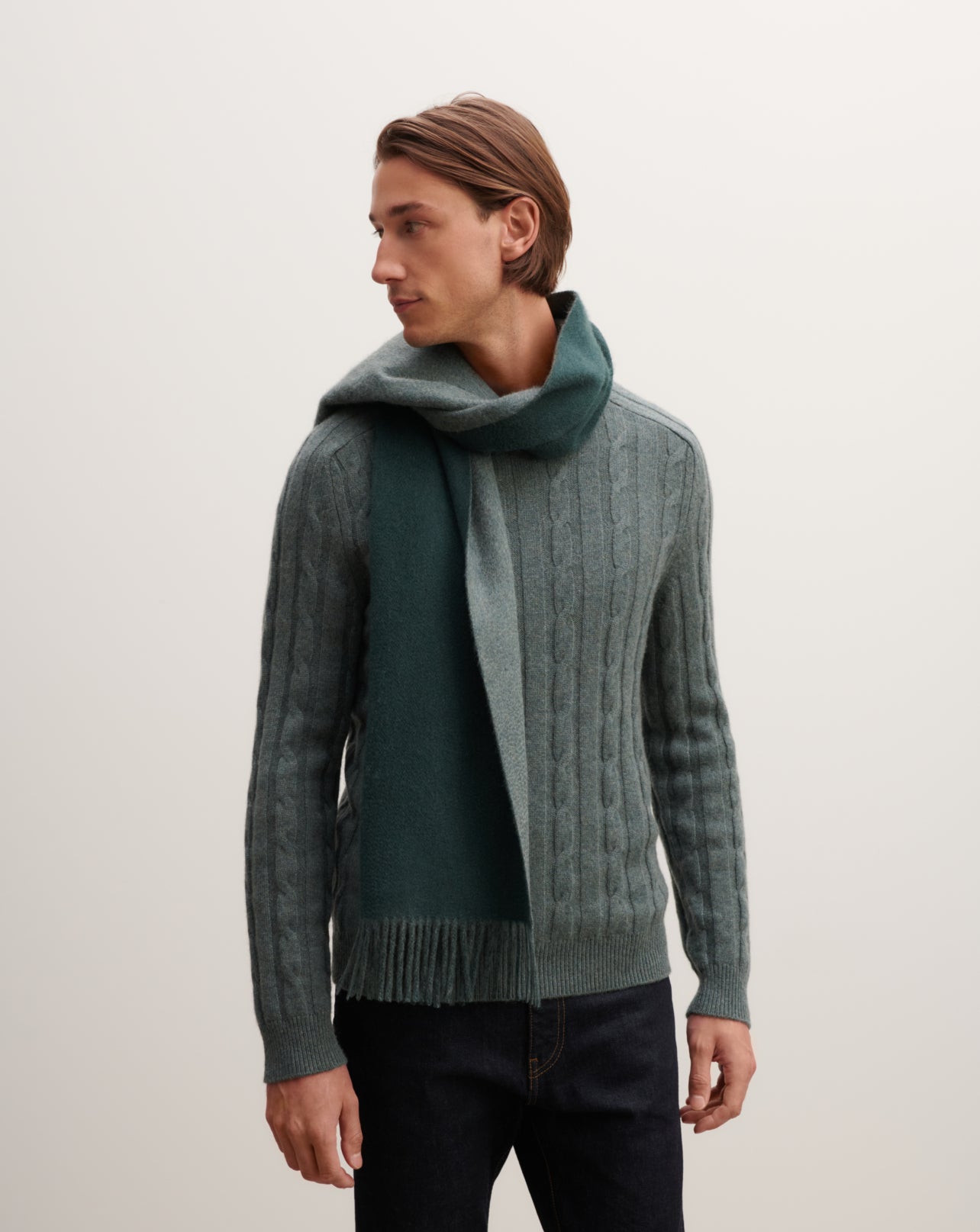 Echarpe double face-VERT ZURICH/VERT RIVAGE-100% cachemire