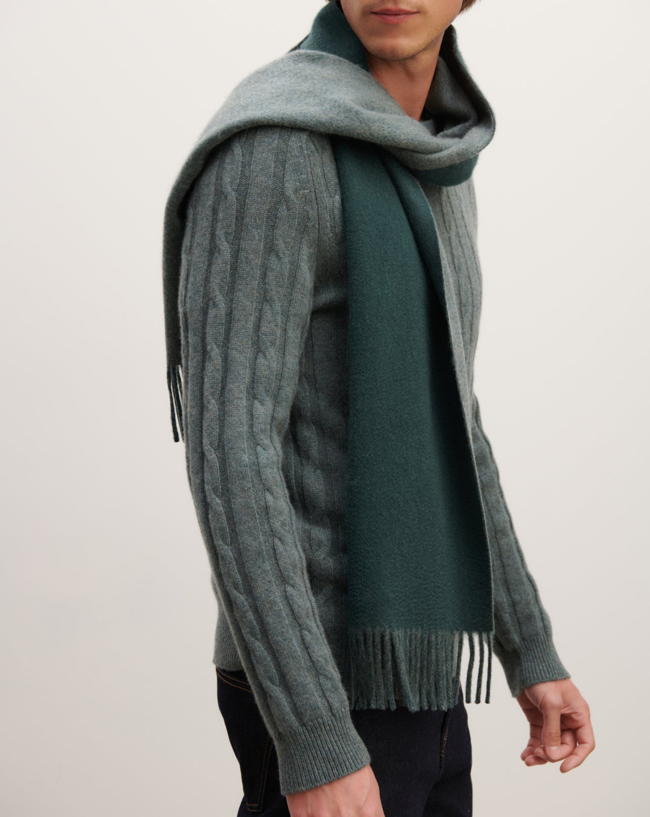 Echarpe double face-VERT ZURICH/VERT RIVAGE-100% cachemire