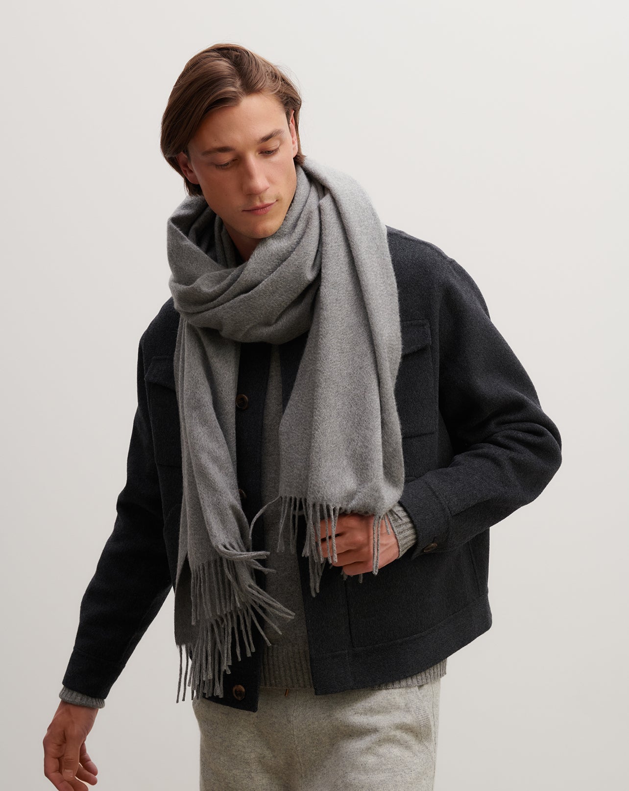 Maxi écharpe-GRIS METEORITE-100% cachemire