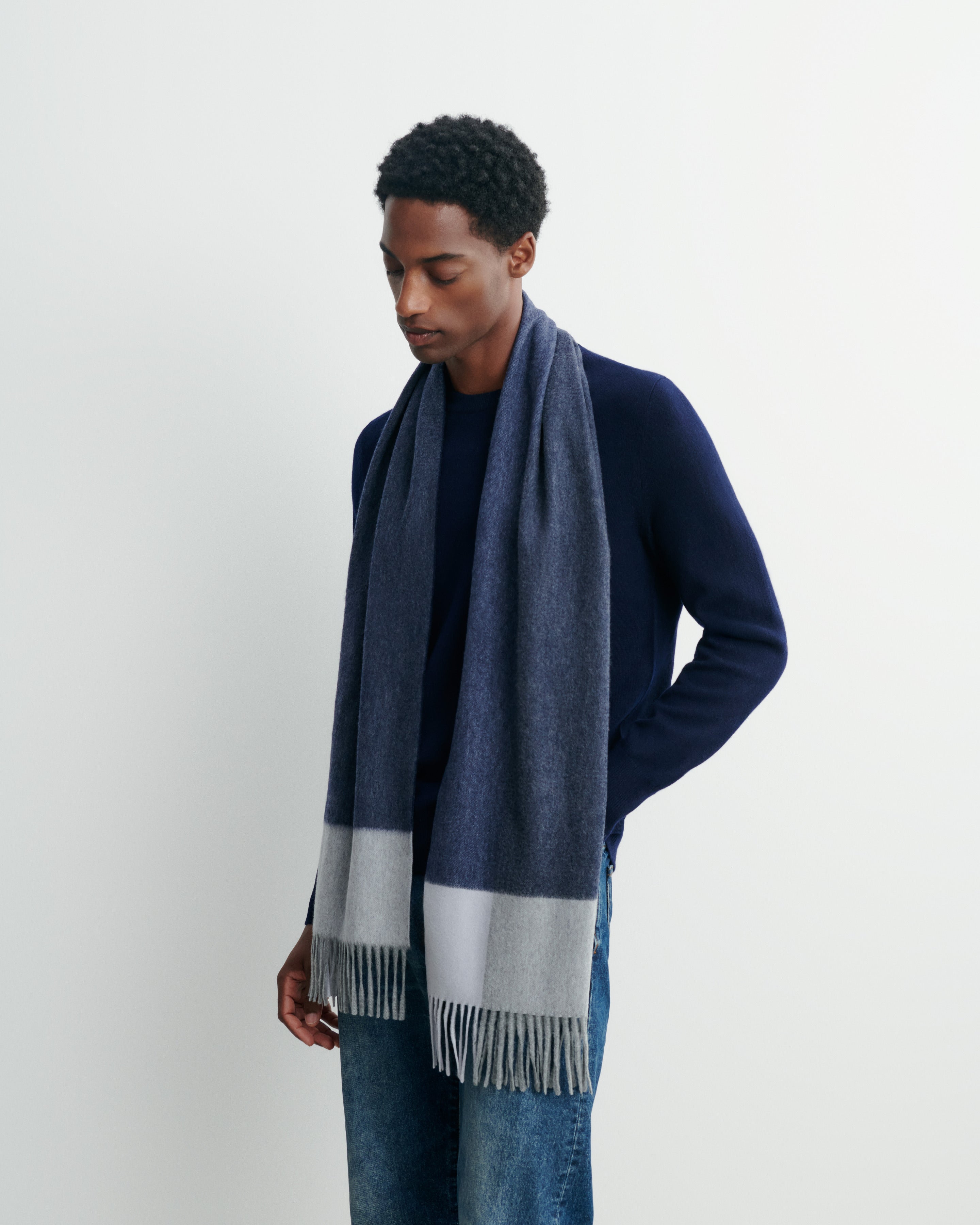 Écharpe à franges maxi tartan Marine