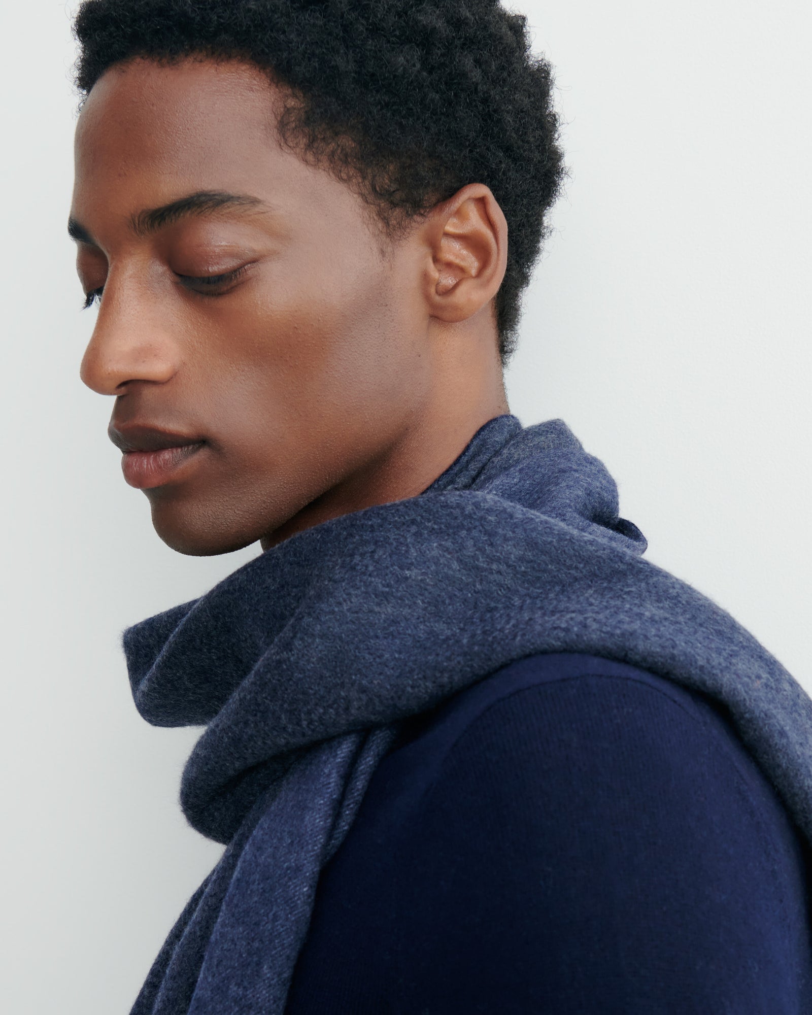 Écharpe à franges maxi tartan-MARINE-100% cachemire