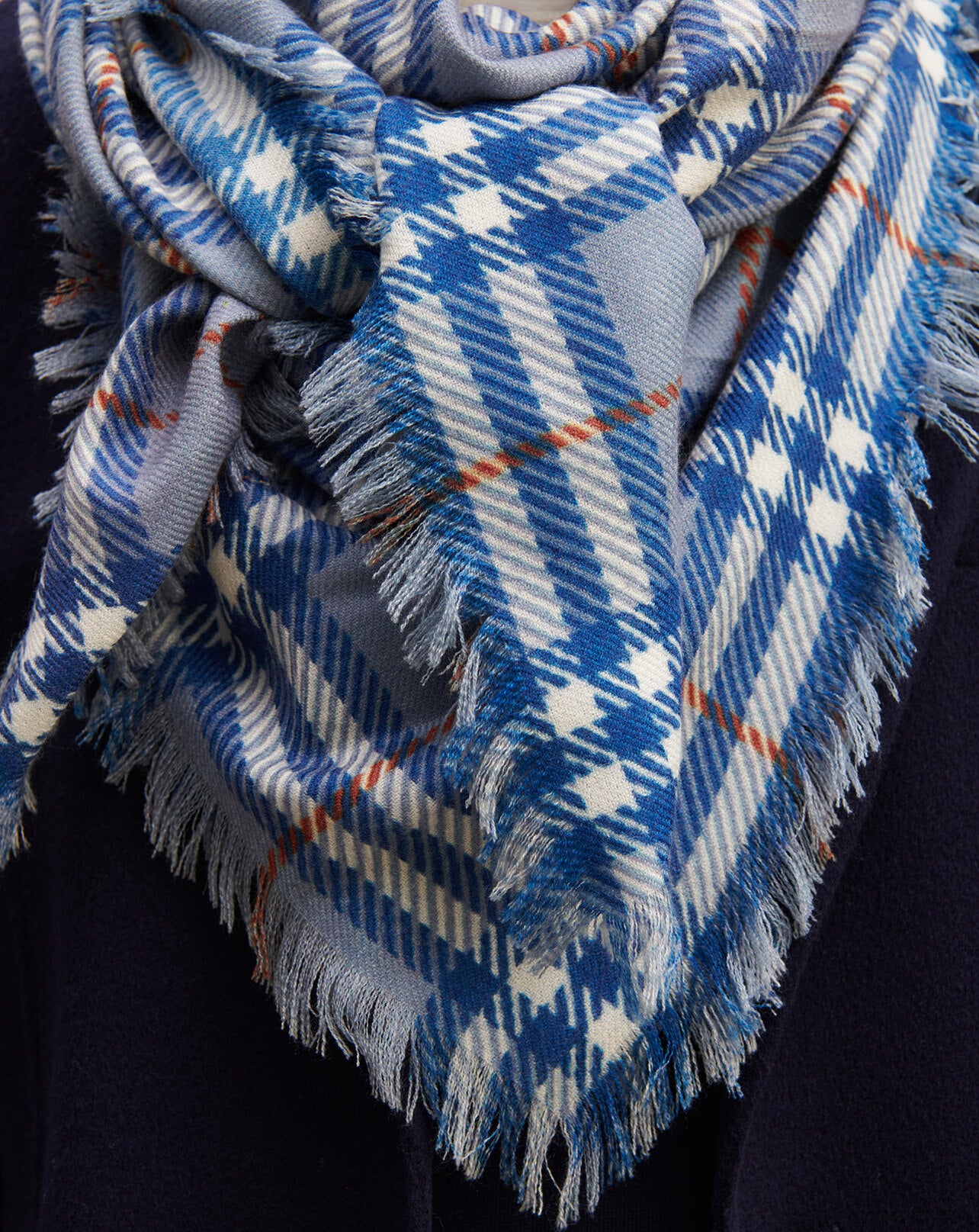 Carré en twill imprimé-BLEU MONTAGNE/ERABLE-100% cachemire