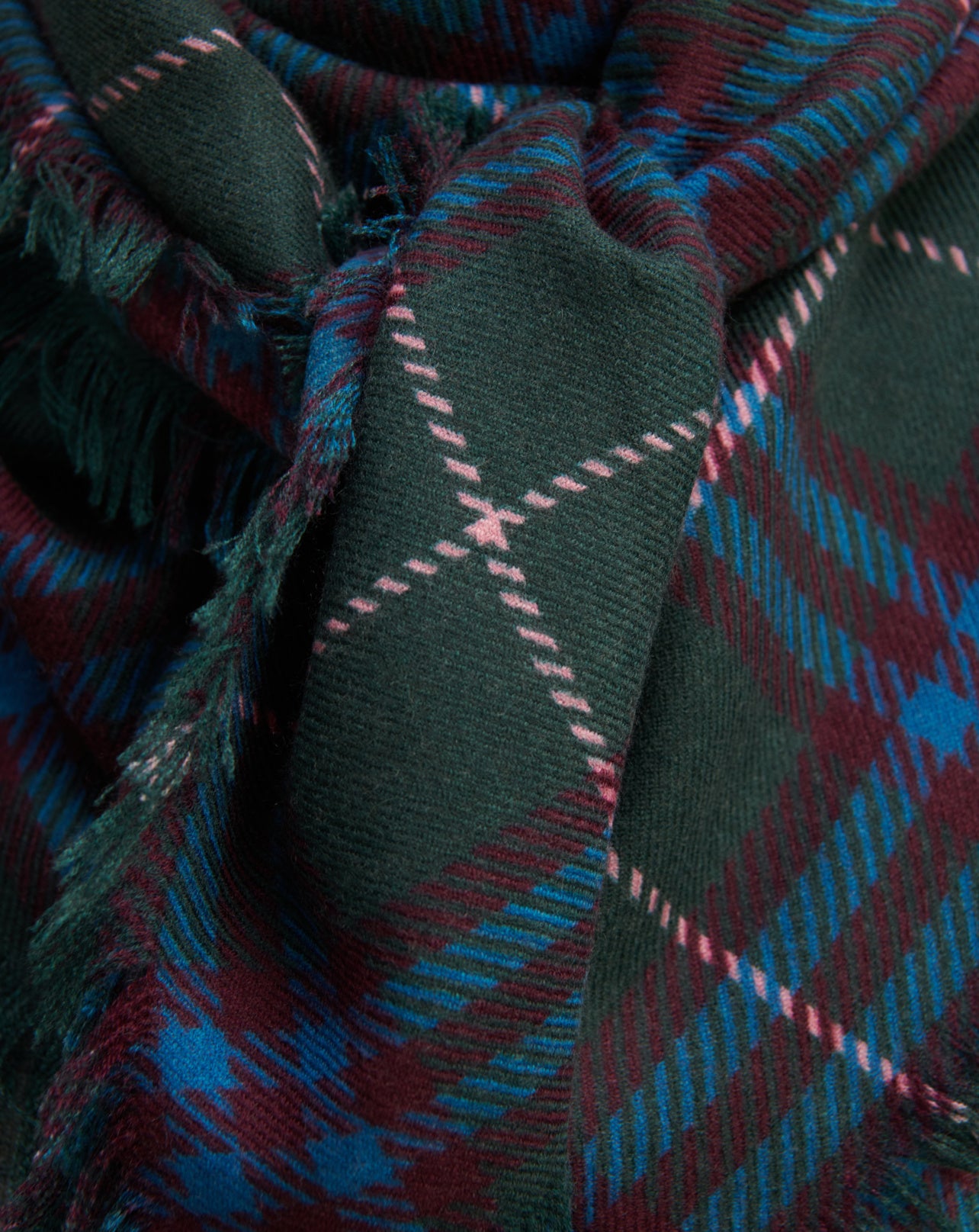 Carré en twill imprimé-VERT ZURICH/BLEU PAON-100% cachemire