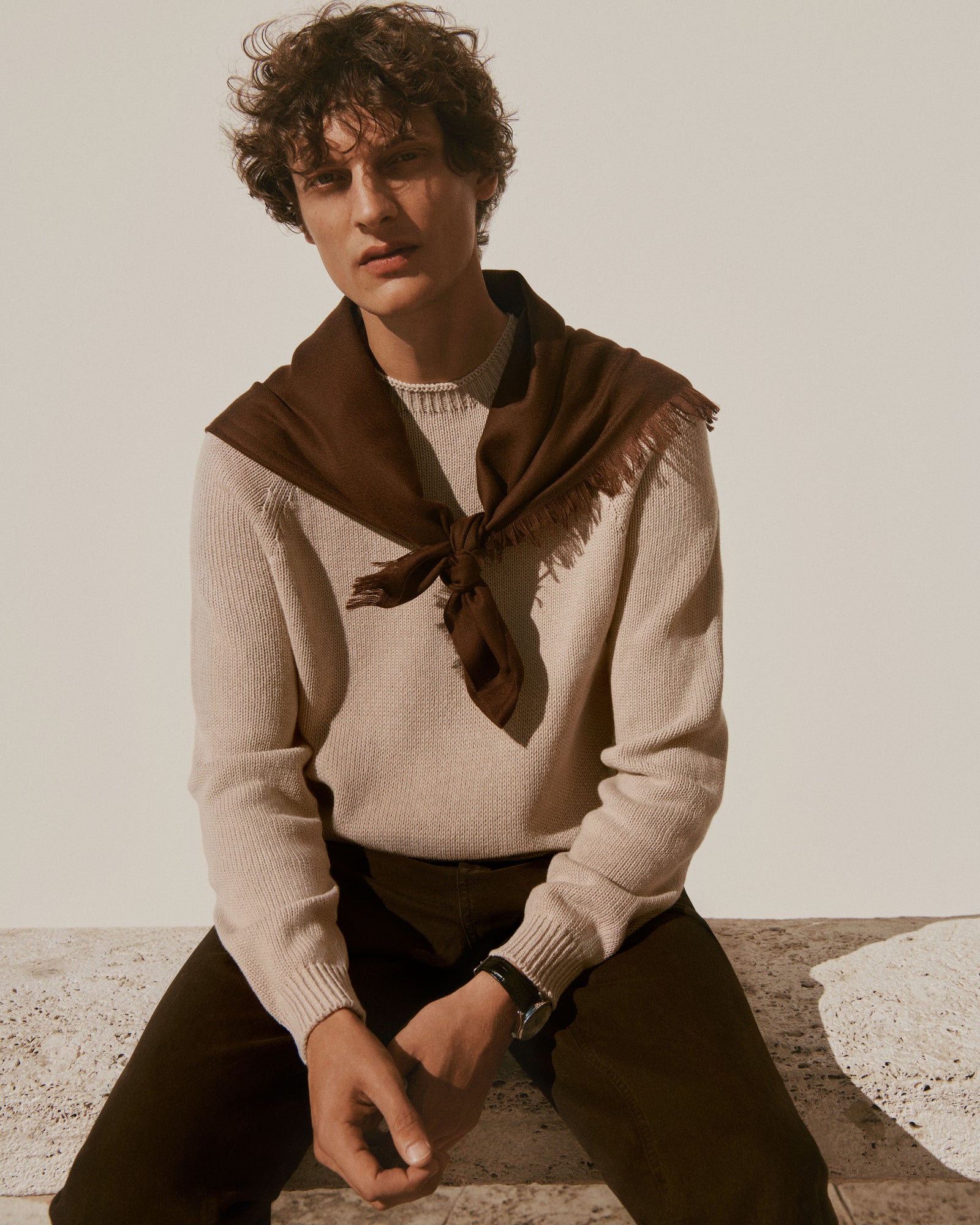 Mini carré à franges-CAFE-100% cachemire