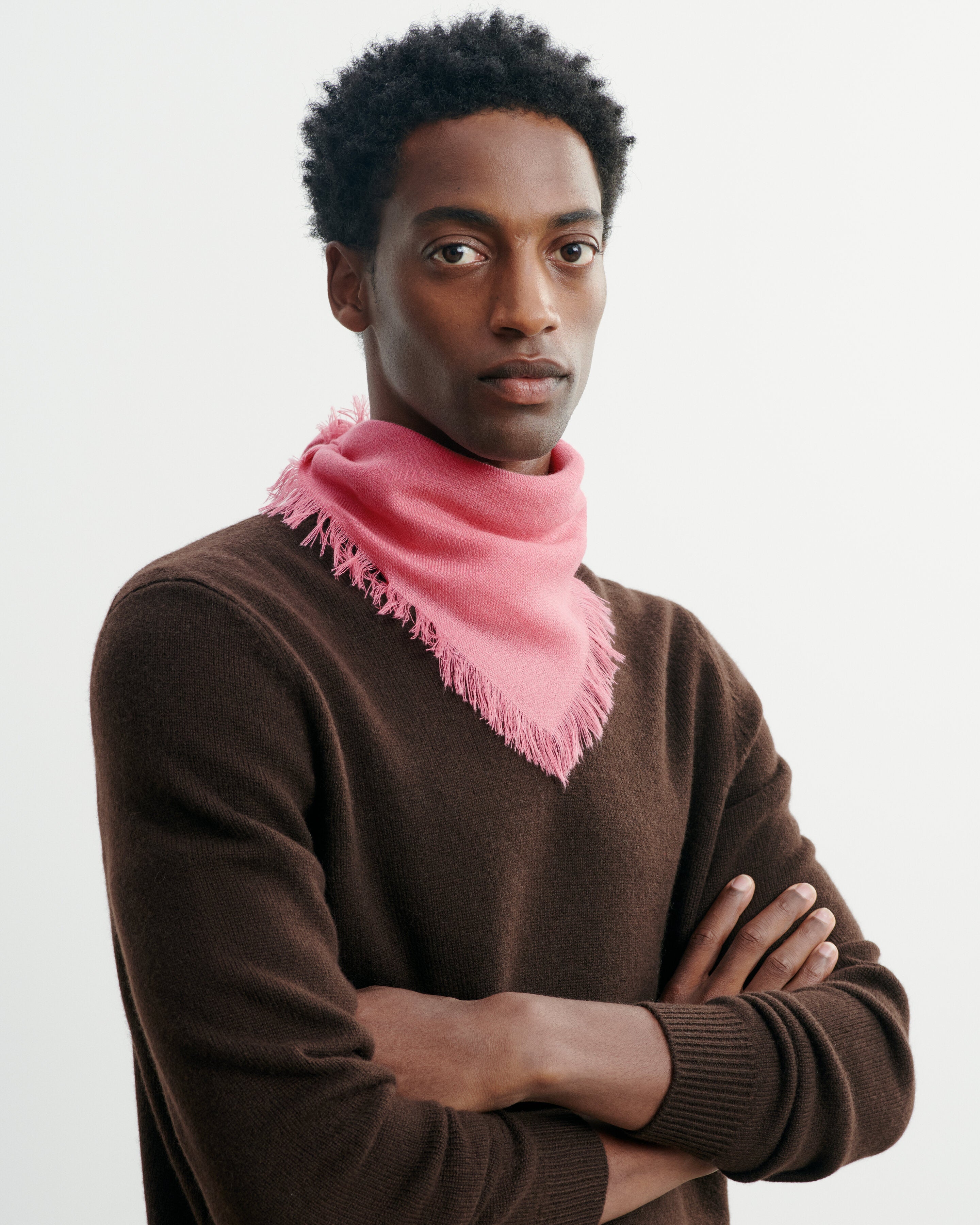 Mini carré en twill-ROSE CAMEO-100% cachemire