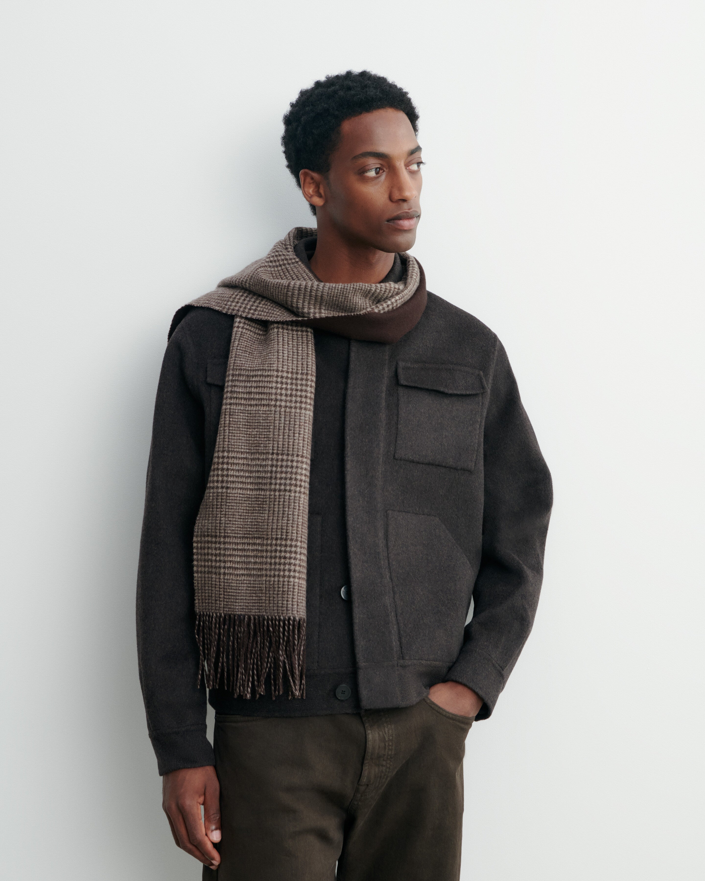 Prince of Wales scarf in Cashmere Mix chocolate brown/millet
