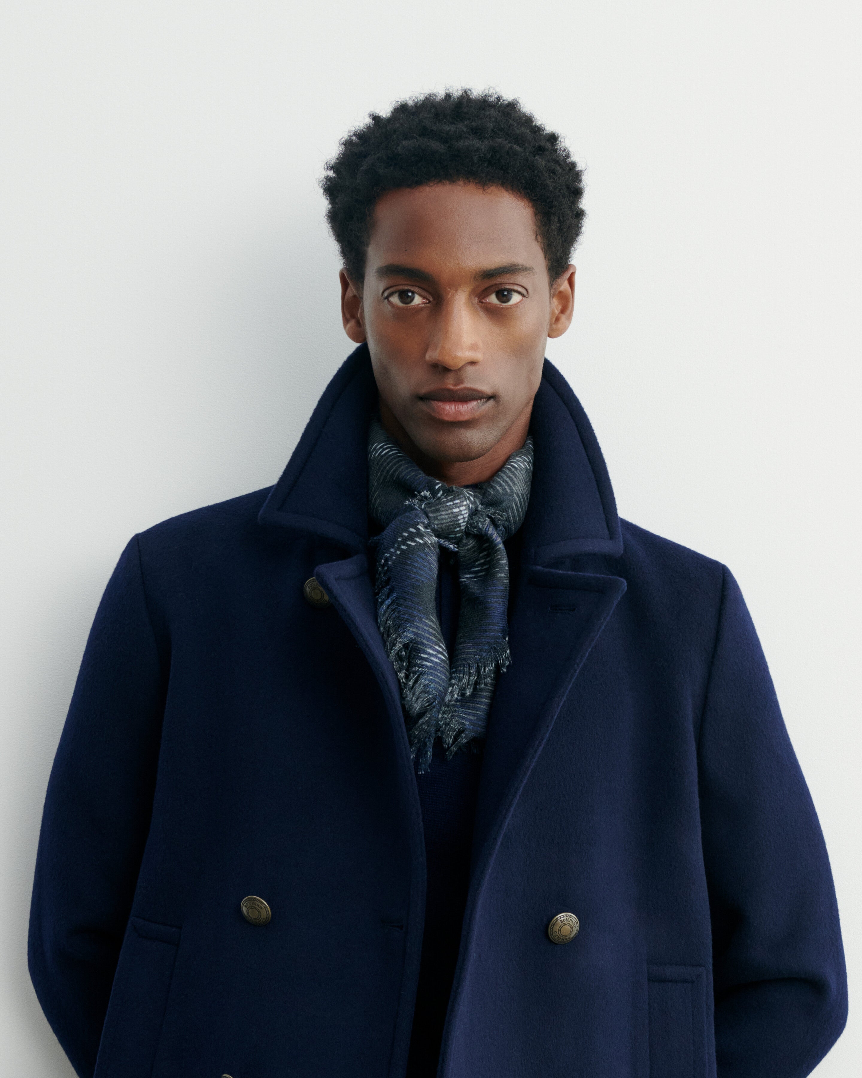 Mini carré twill imprimé-MARINE-100% cachemire