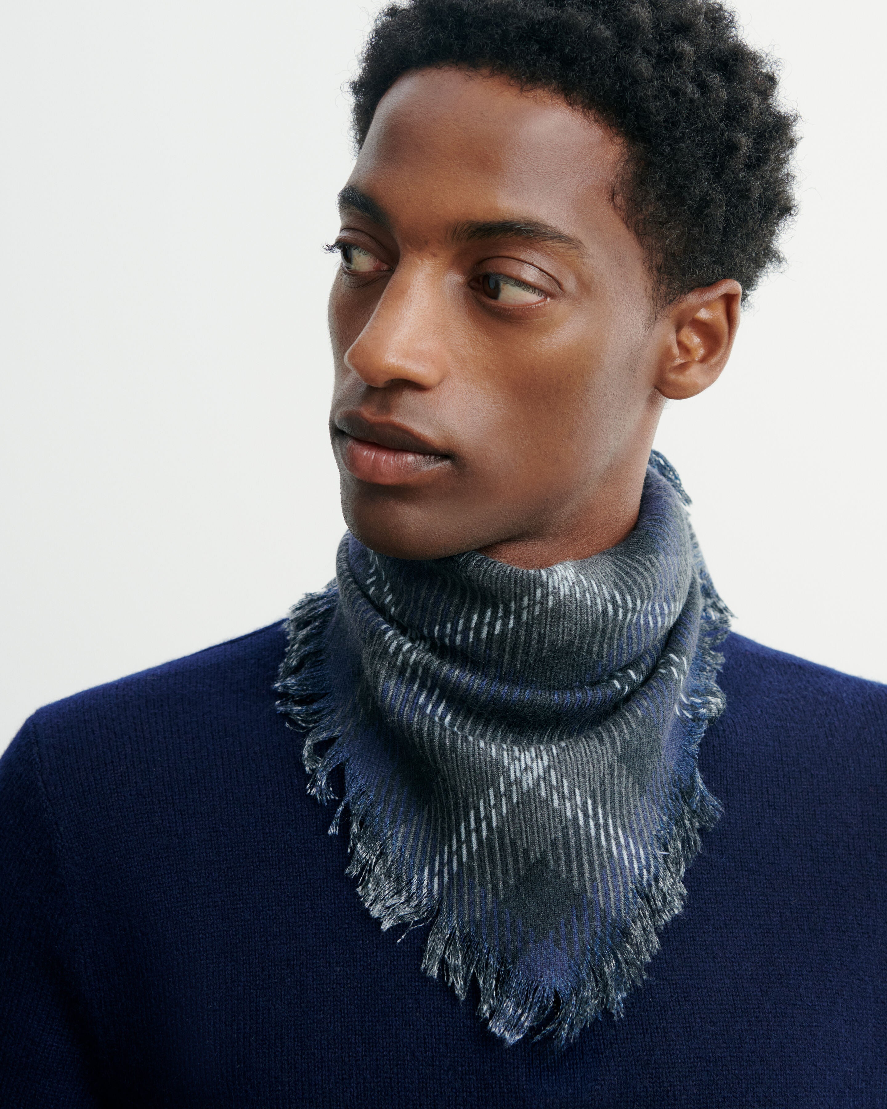 Mini carré twill imprimé-MARINE-100% cachemire