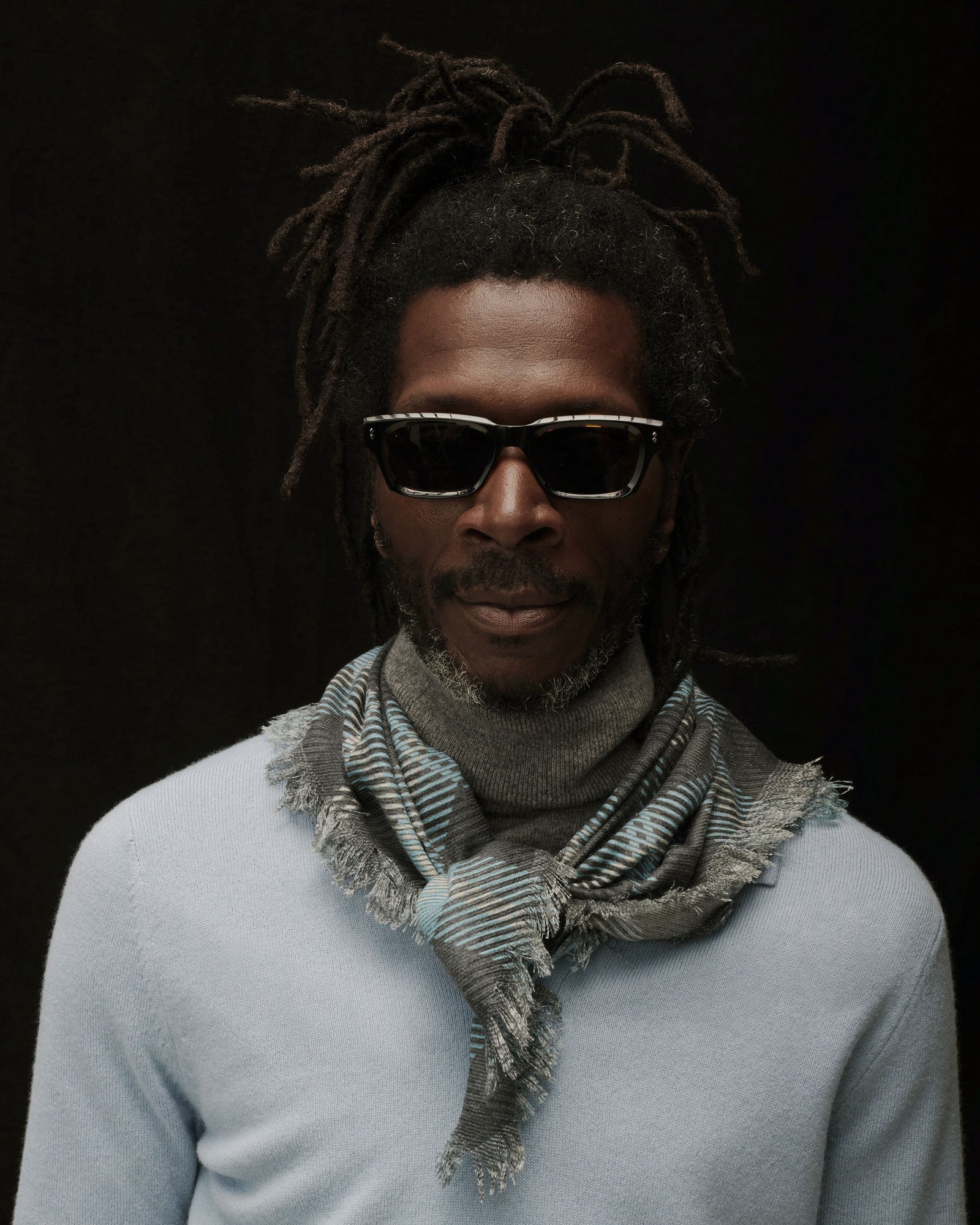 Mini carré twill imprimé-BLEU CONCORDE-100% cachemire