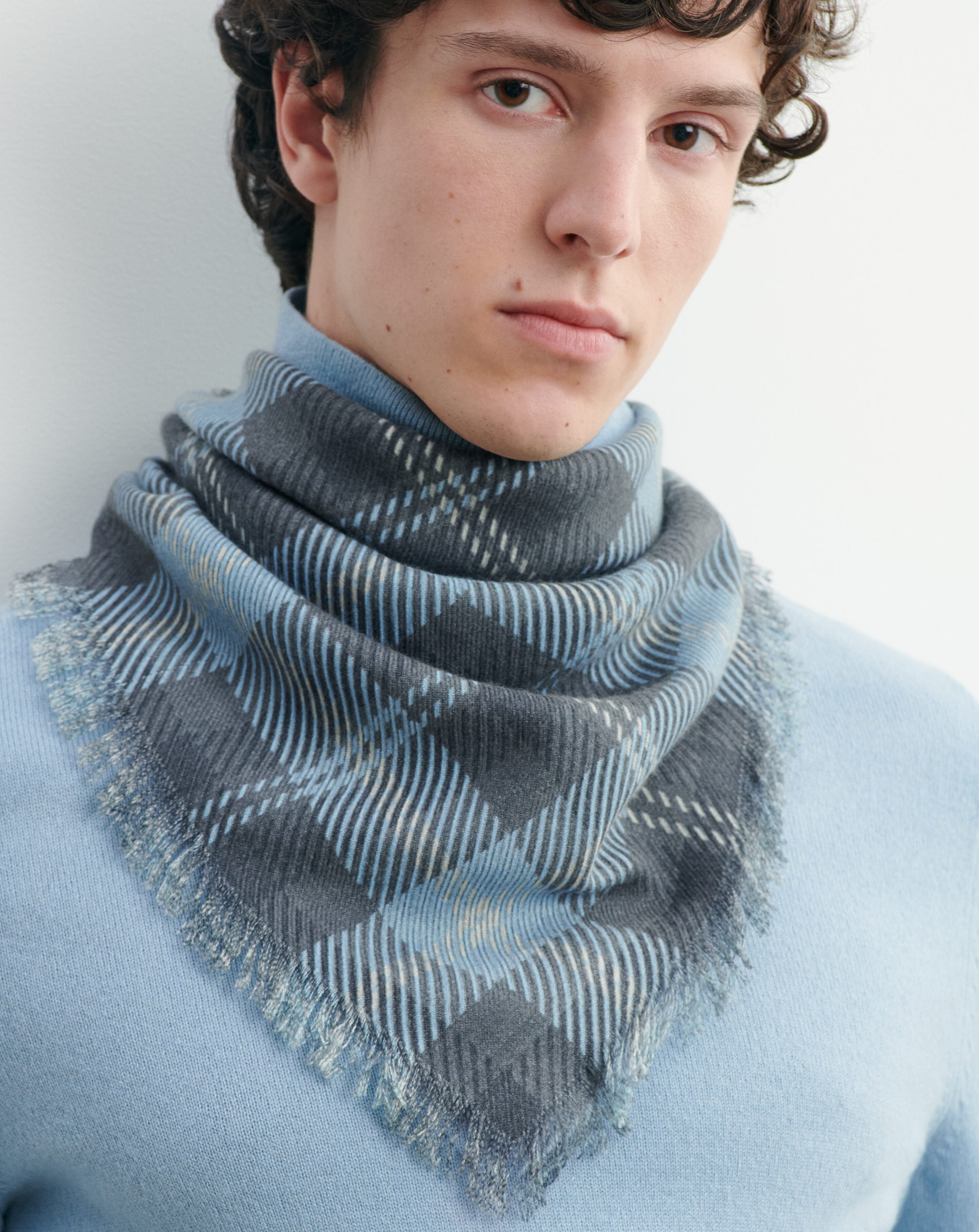 Mini carré twill imprimé-BLEU CONCORDE-100% cachemire