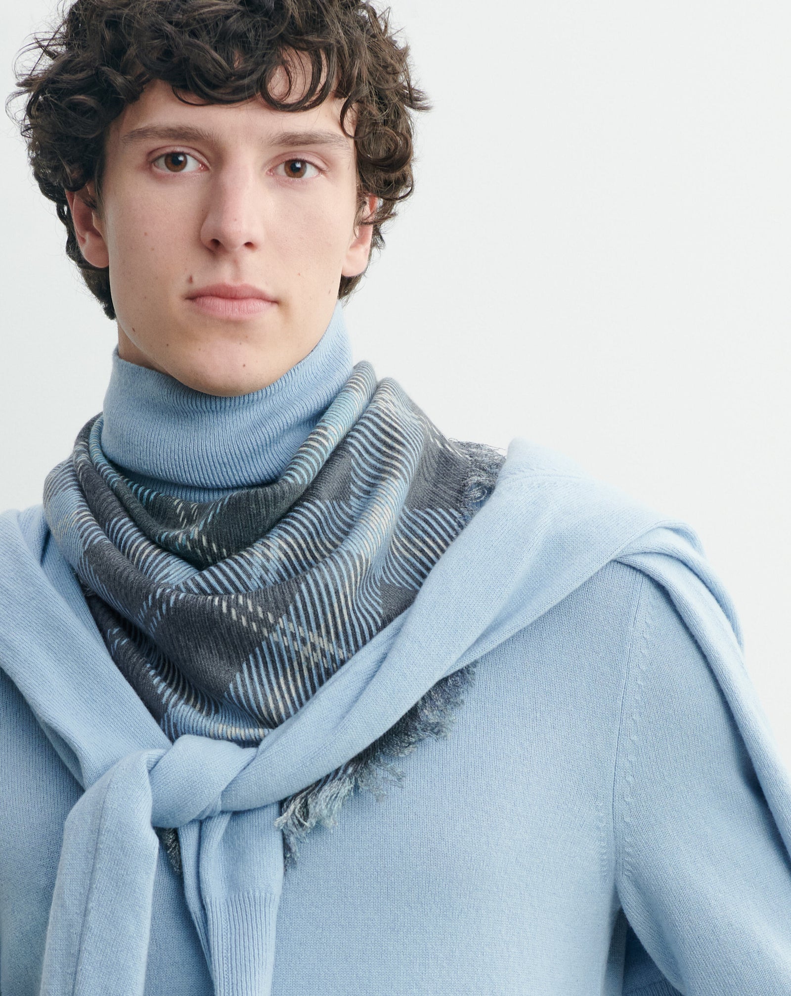 Mini carré twill imprimé-BLEU CONCORDE-100% cachemire