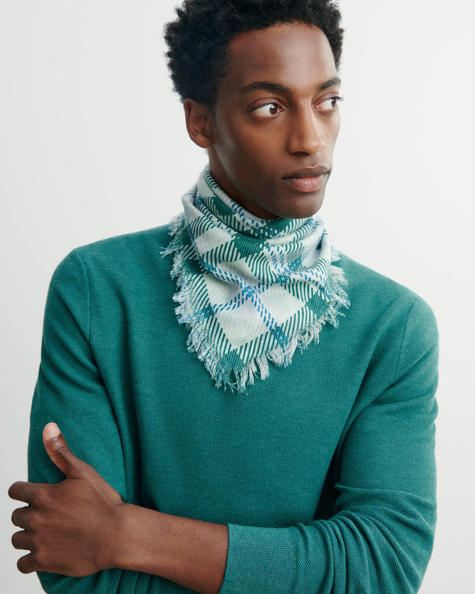 Mini carré twill imprimé-VERT ARAGON-100% cachemire