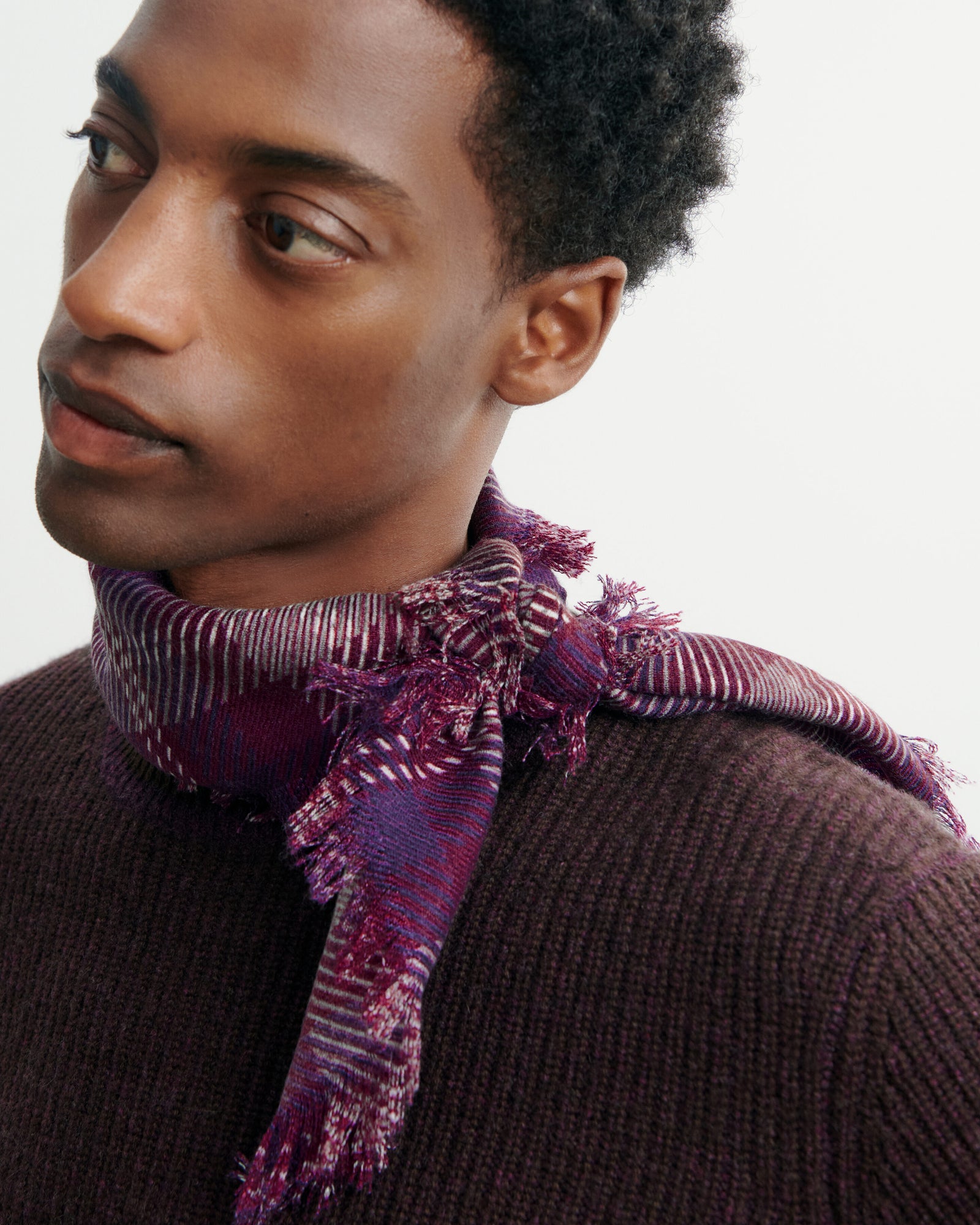 Mini carré twill imprimé-PRUNE DAMAS-100% cachemire