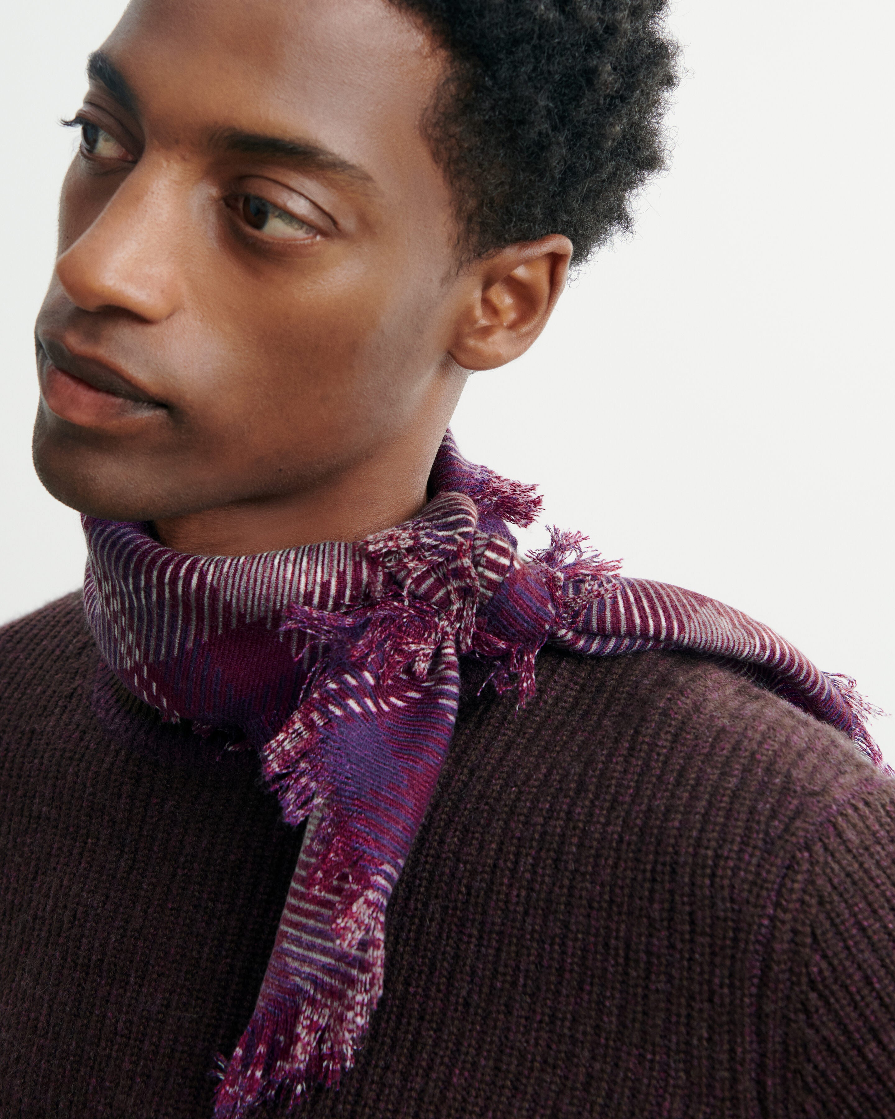 Mini carré twill imprimé-PRUNE DAMAS-100% cachemire