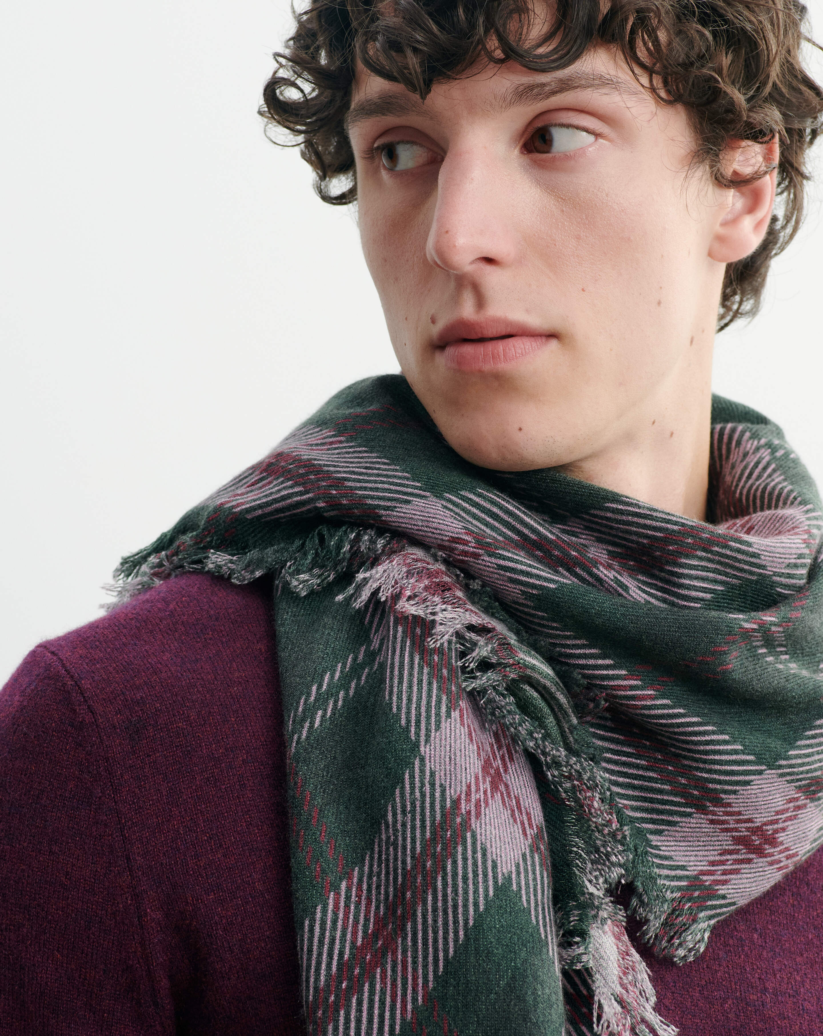 Carré en twill imprimé-BRONZE-100% cachemire