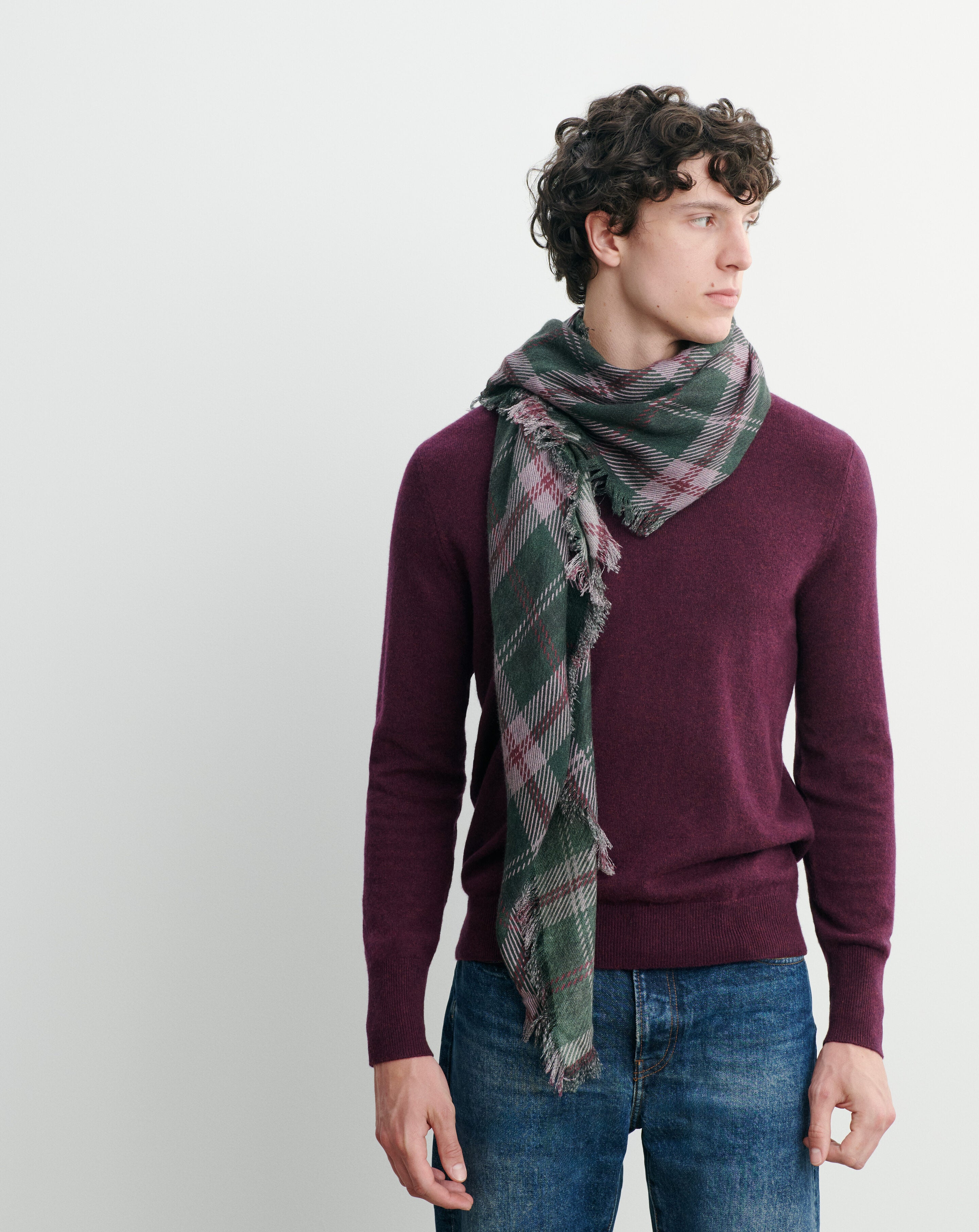 Carré en twill imprimé-BRONZE-100% cachemire