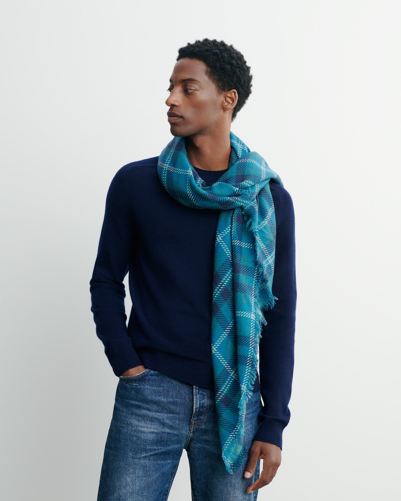 Carré en twill imprimé-CEDRE-100% cachemire