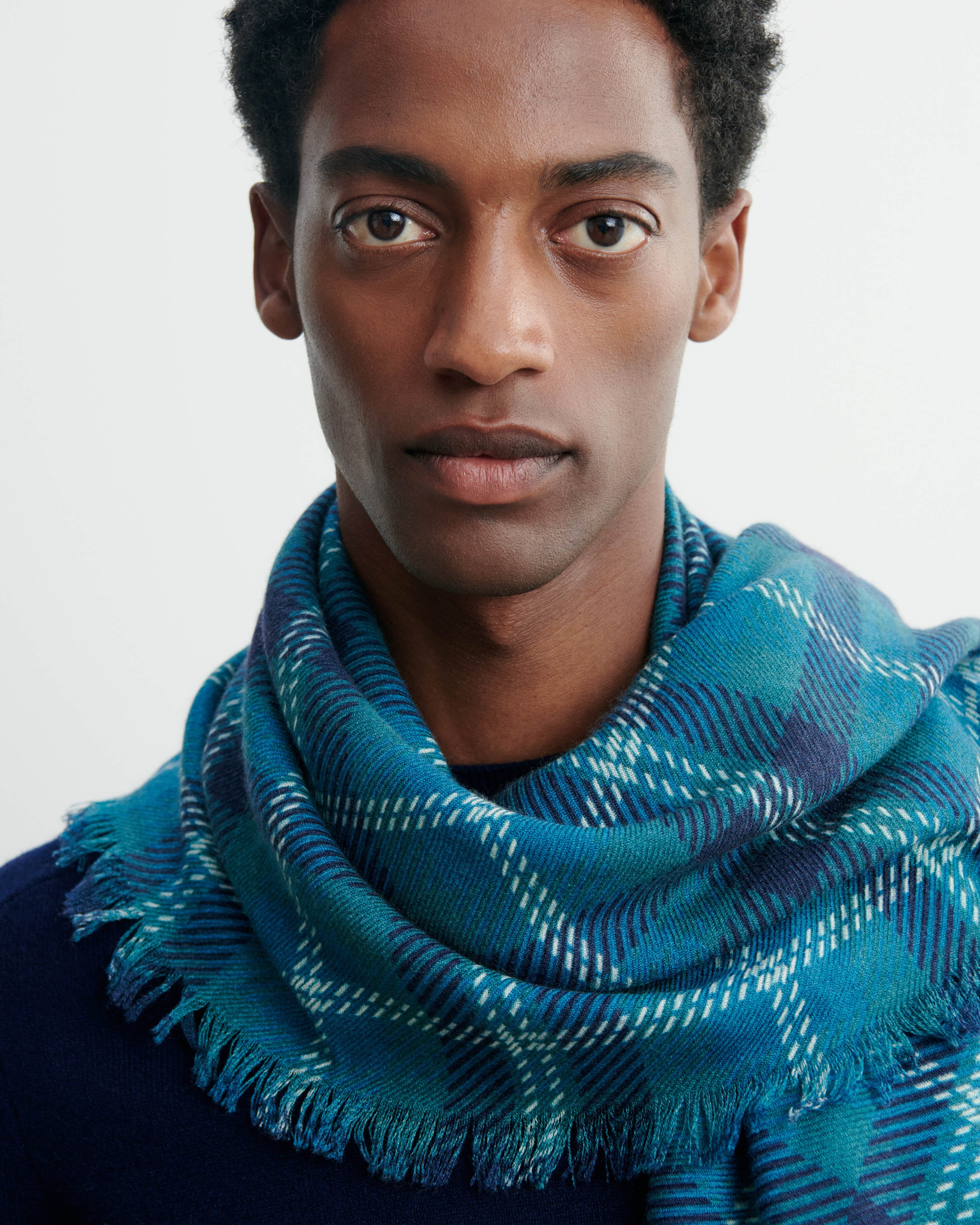 Carré en twill imprimé-CEDRE-100% cachemire