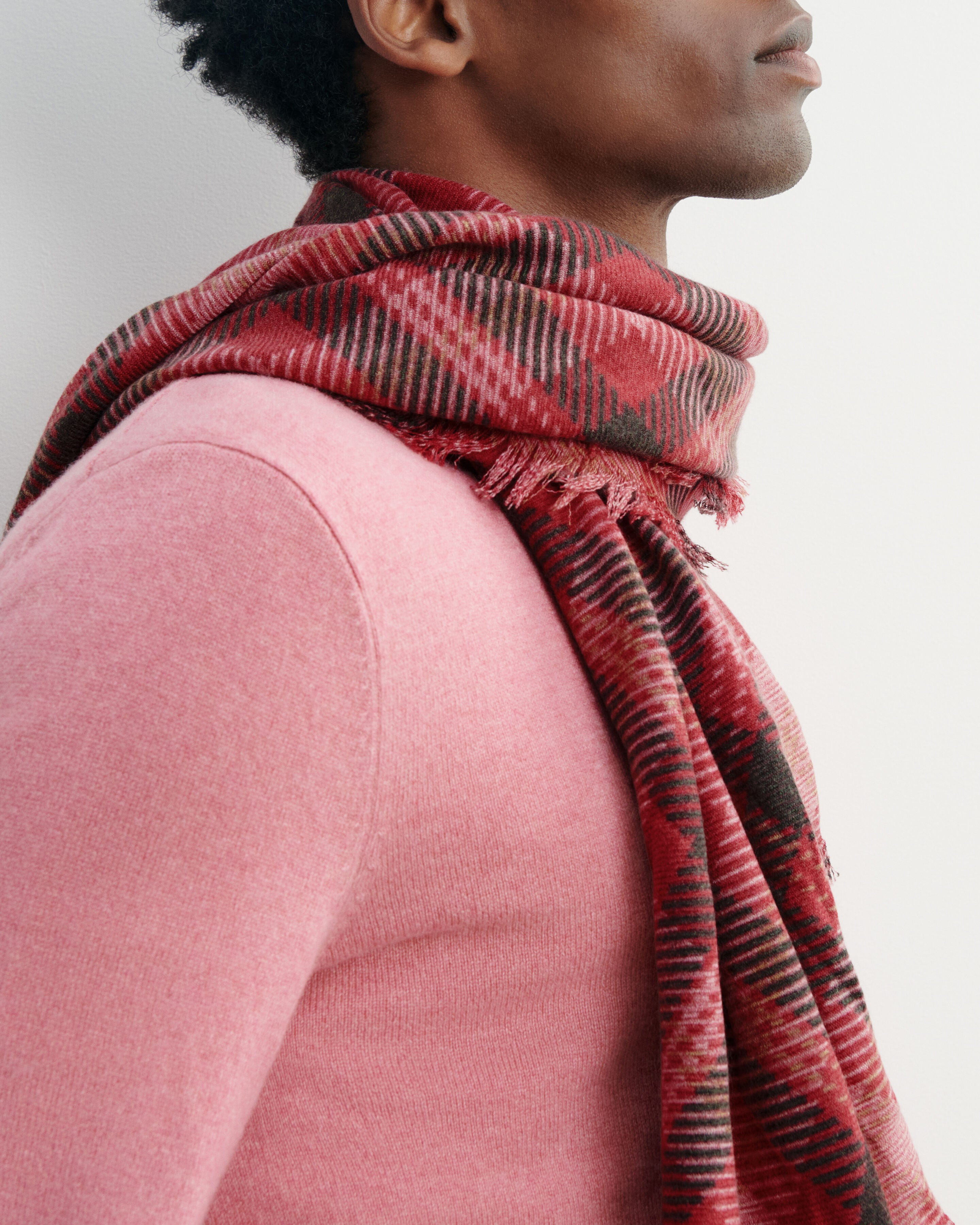 Carré en twill imprimé-ROUGE TANGO-100% cachemire