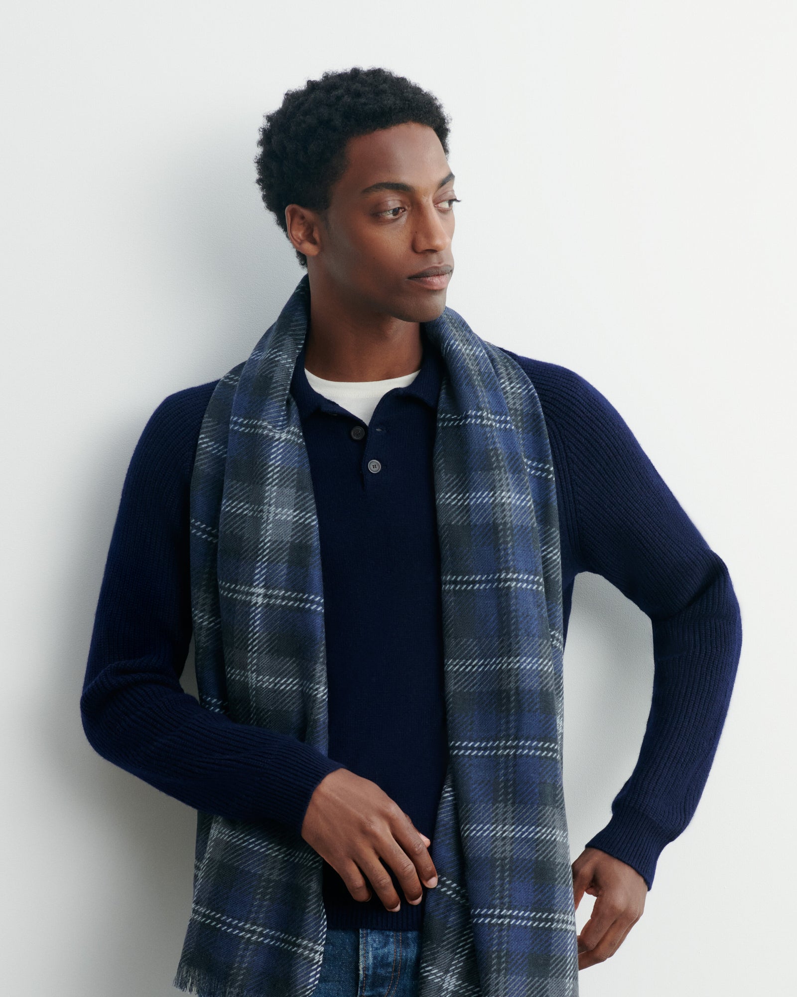 Etole twill imprimée-MARINE-100% cachemire