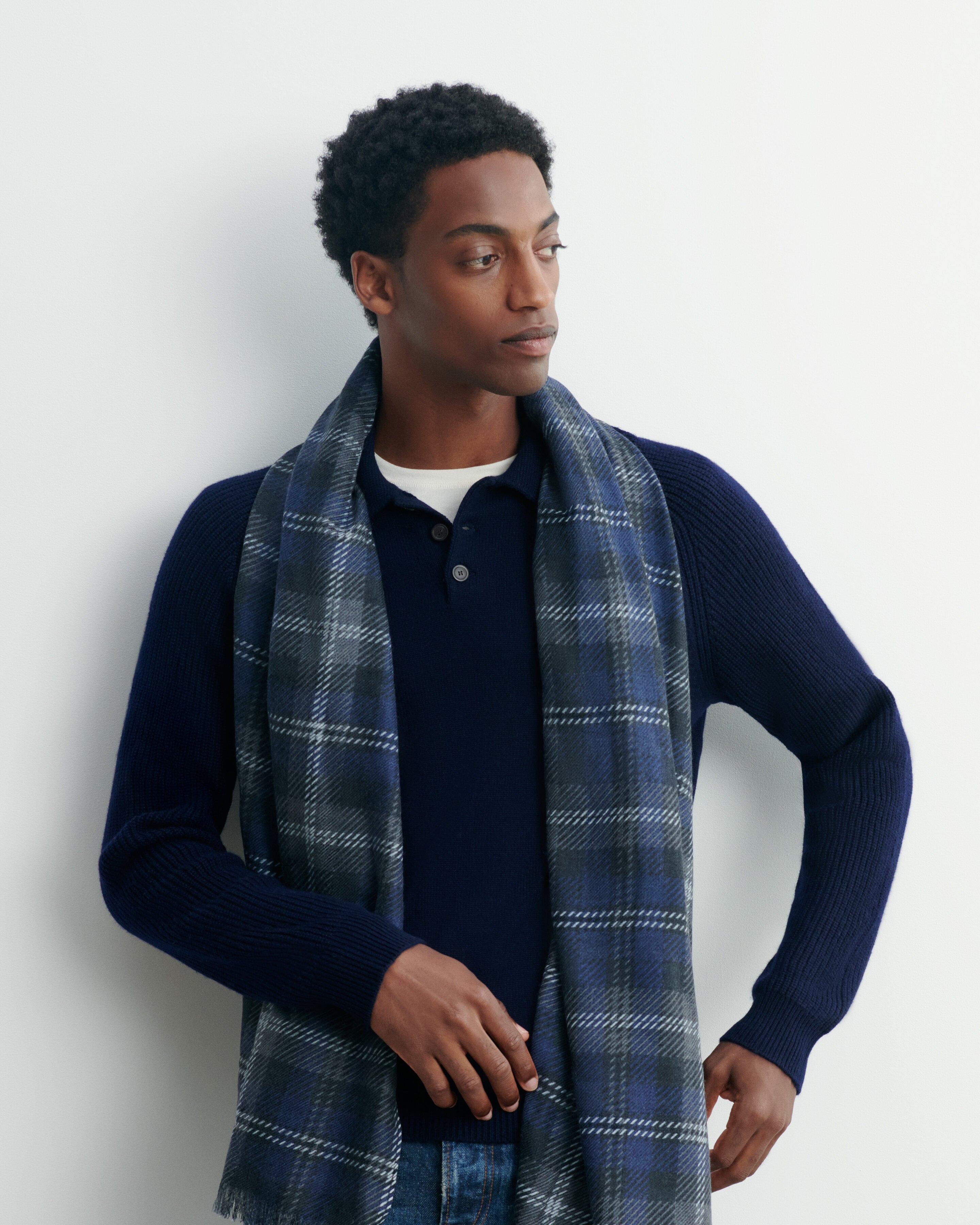 Etole twill imprimée-MARINE-100% cachemire