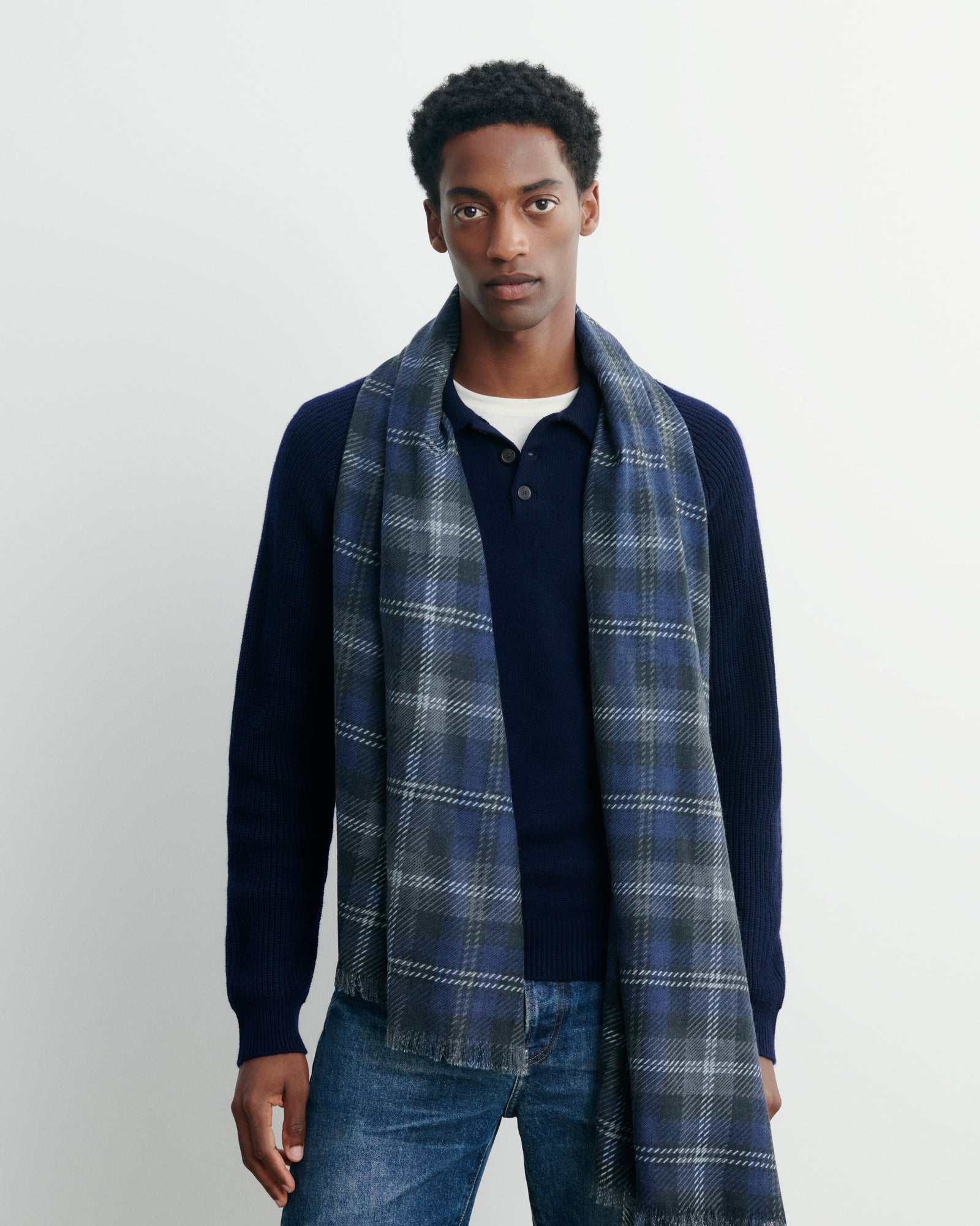 Etole twill imprimée-MARINE-100% cachemire