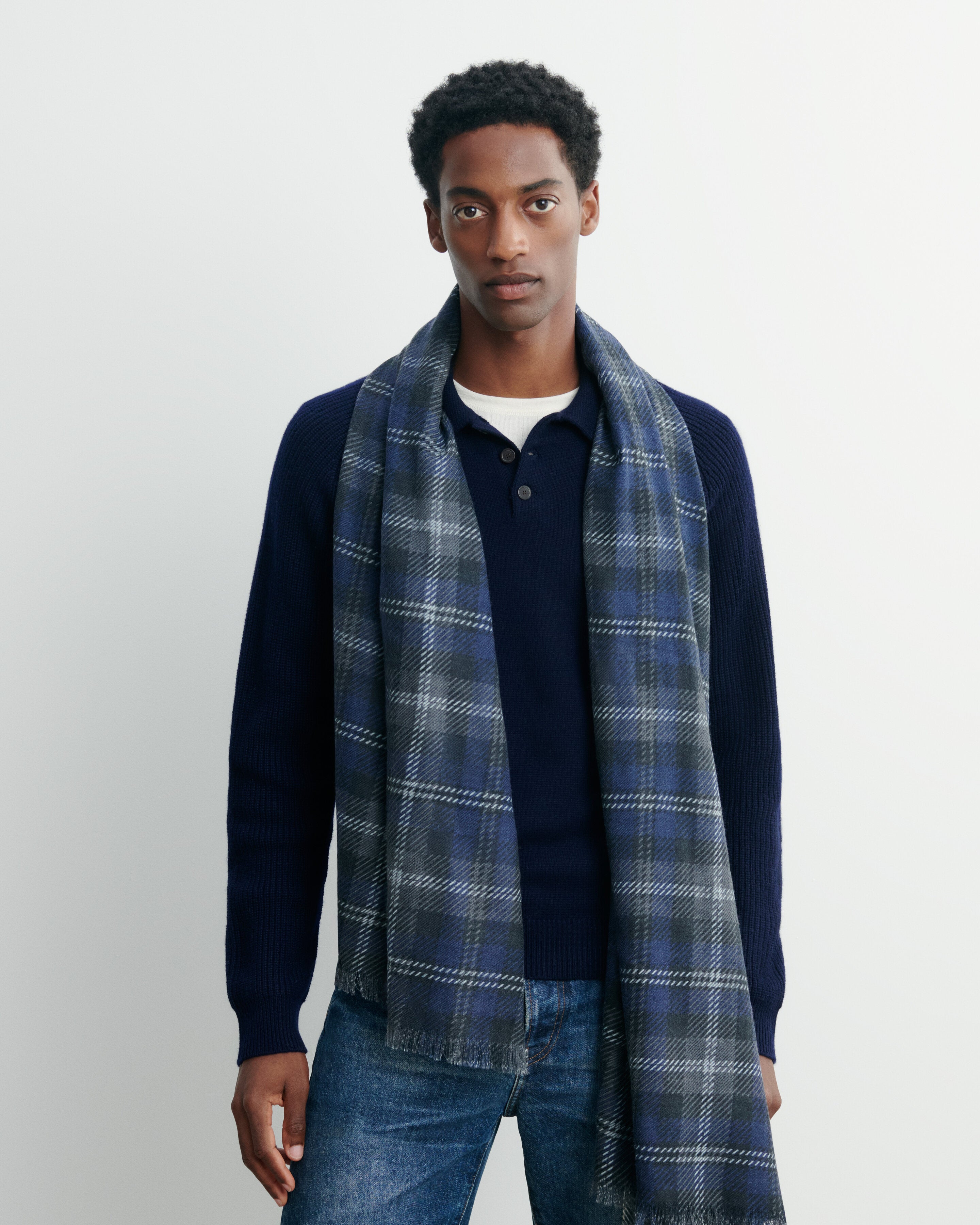 Etole twill imprimée-MARINE-100% cachemire