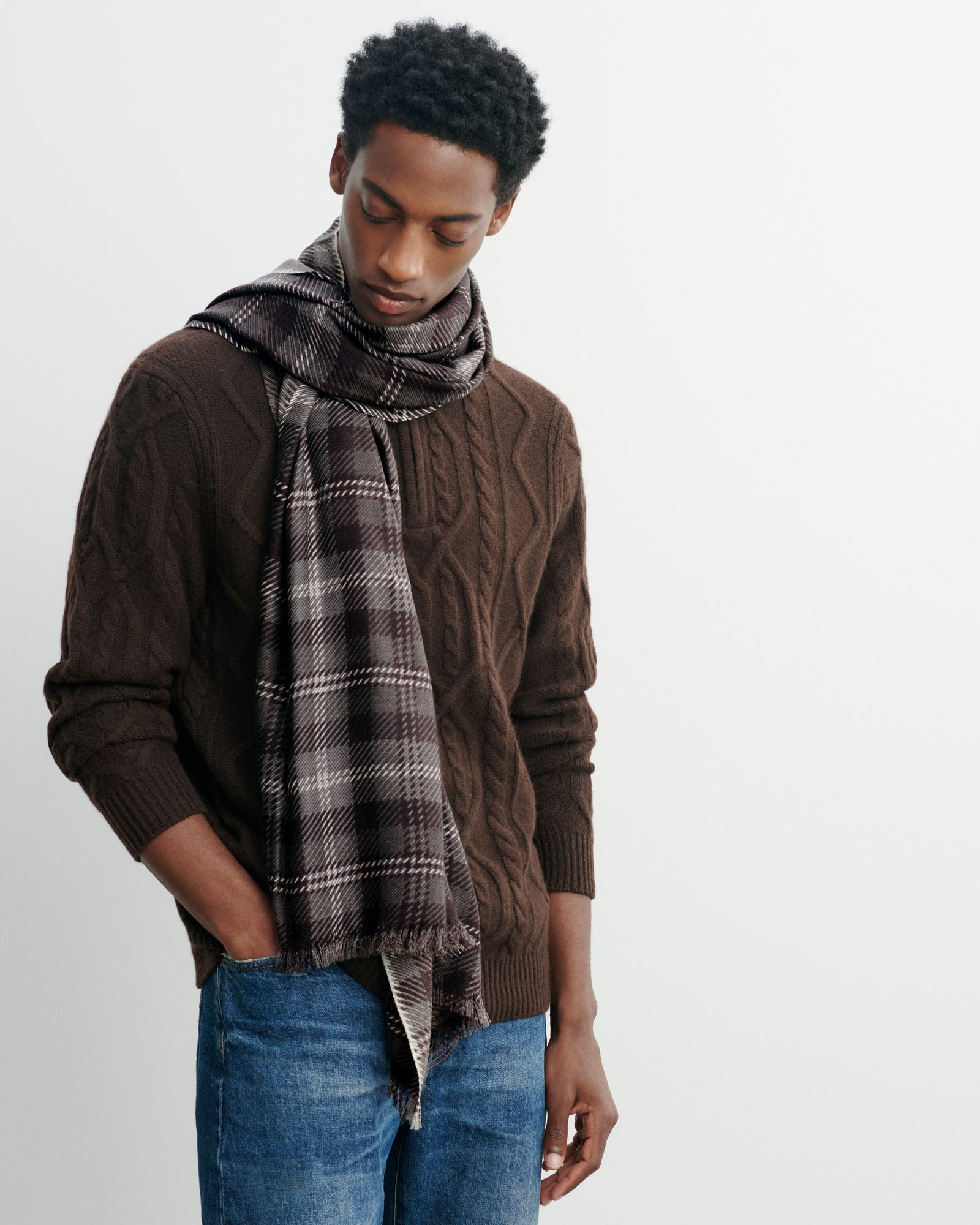 Etole twill imprimée-CHOCOLAT-100% cachemire