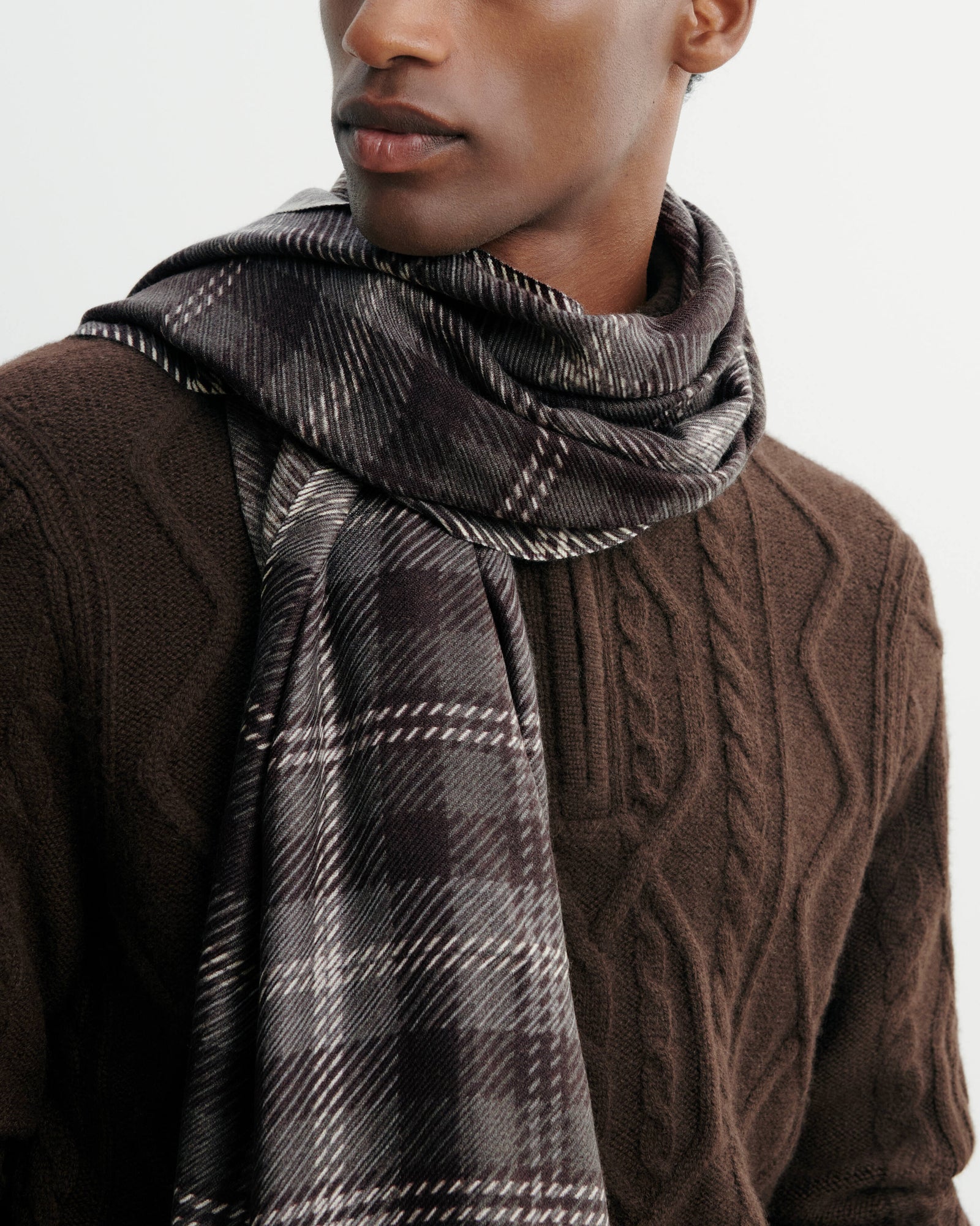 Etole twill imprimée-CHOCOLAT-100% cachemire