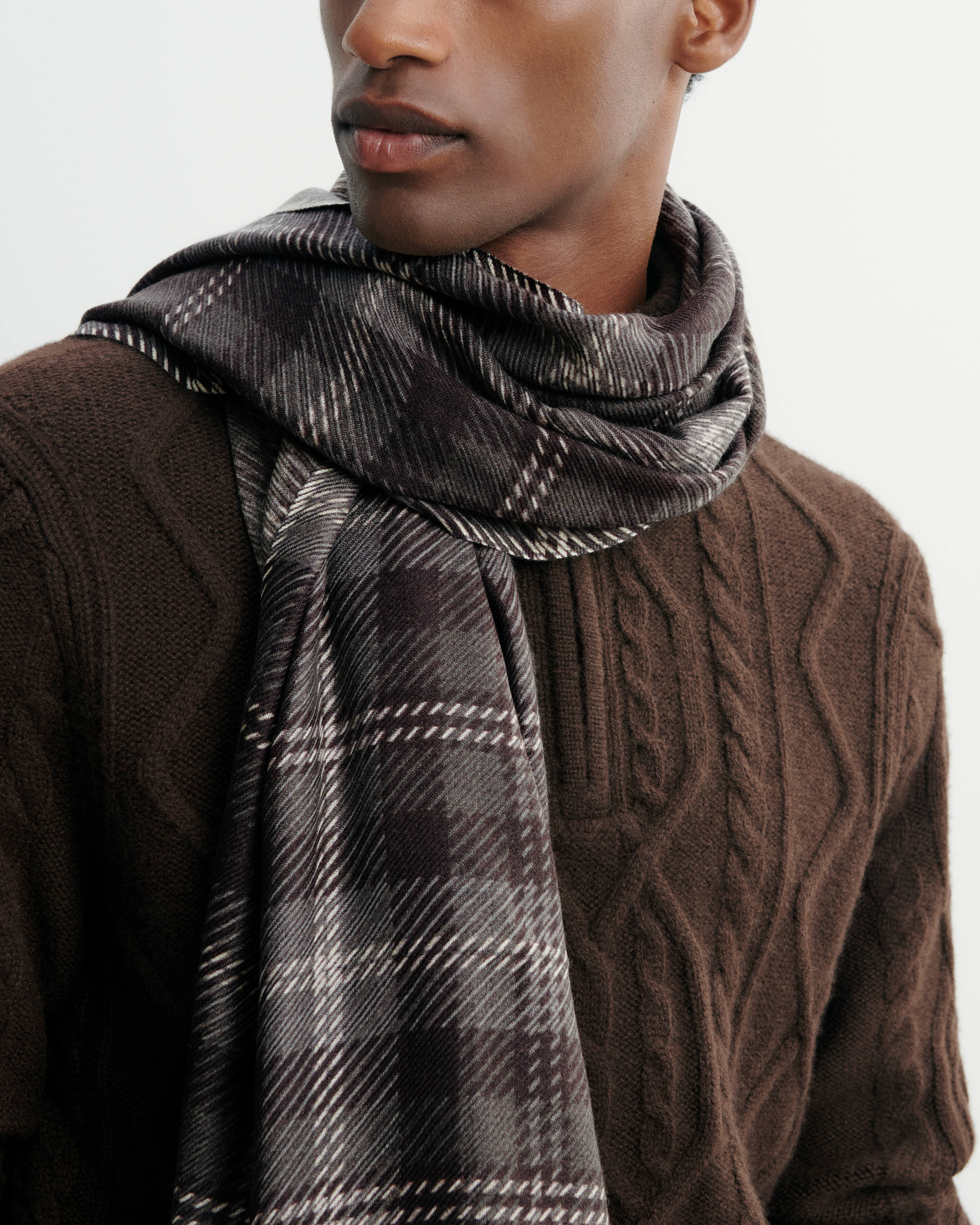 Etole twill imprimée-CHOCOLAT-100% cachemire