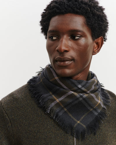Mini carré imprimé tartan -CHARBON/OLIVE-100% cachemire