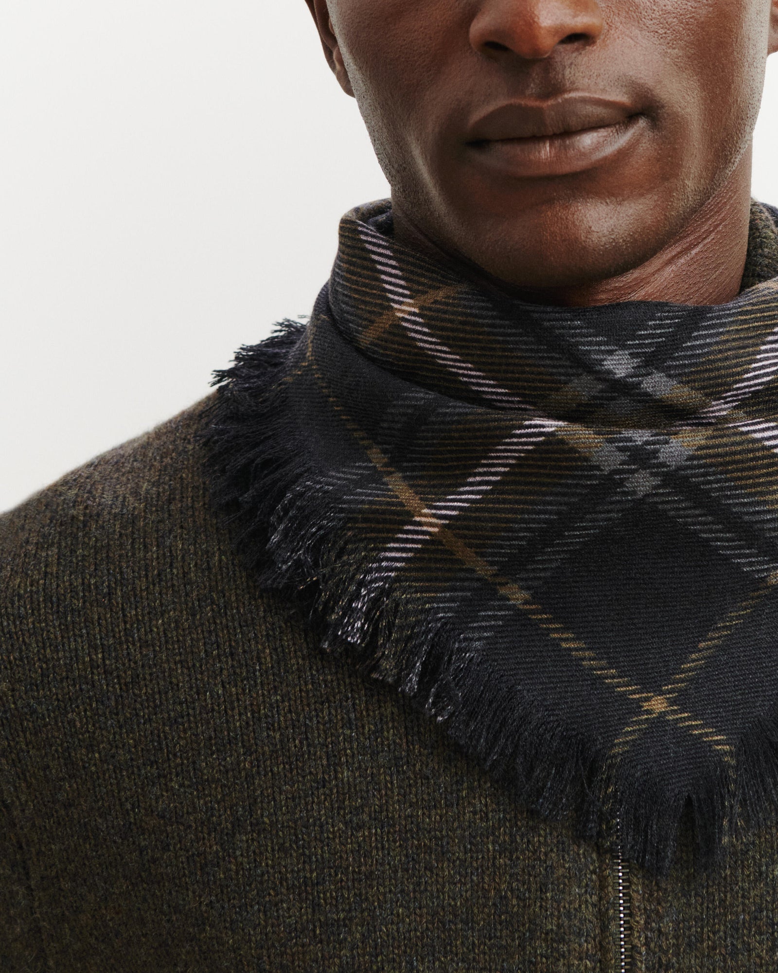 Mini carré imprimé tartan -CHARBON/OLIVE-100% cachemire
