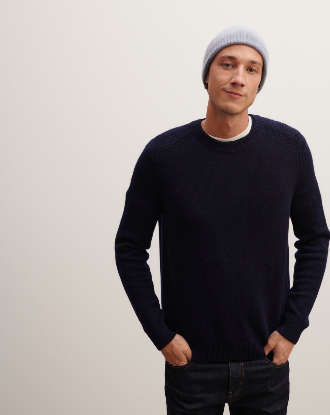 Bonnet à côtes-BLEU MONTAGNE-100% cachemire