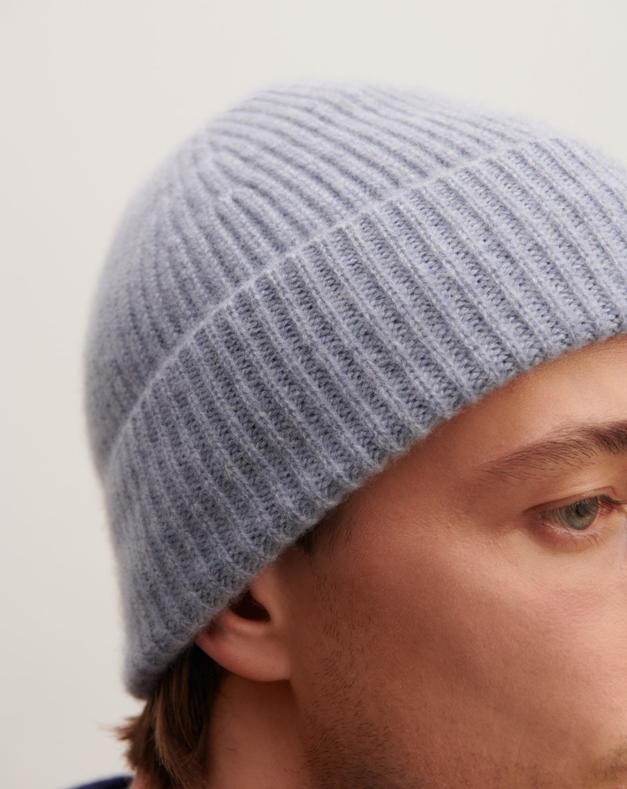 Bonnet à côtes-BLEU MONTAGNE-100% cachemire