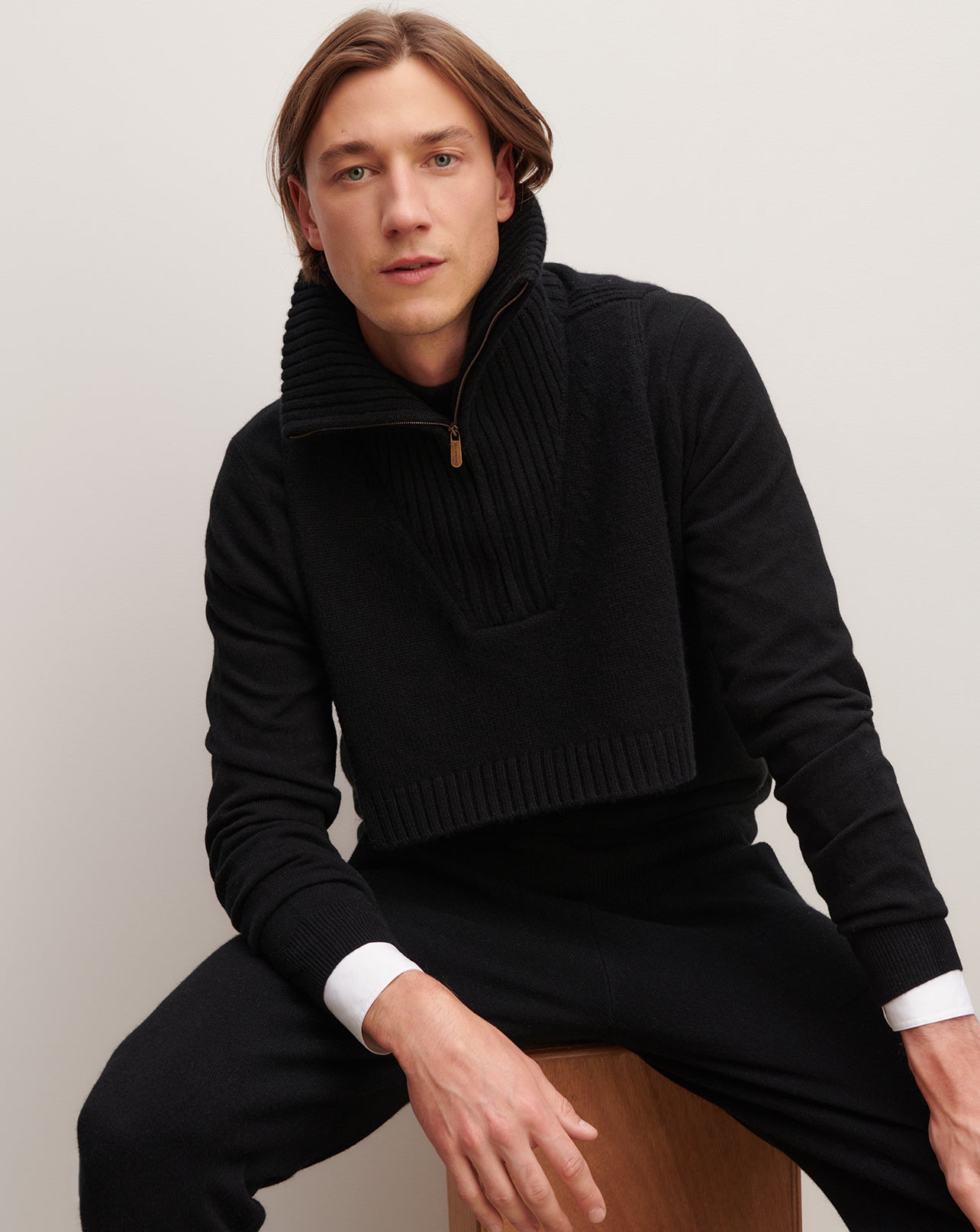 Plastron col camionneur-NOIR-100% cachemire