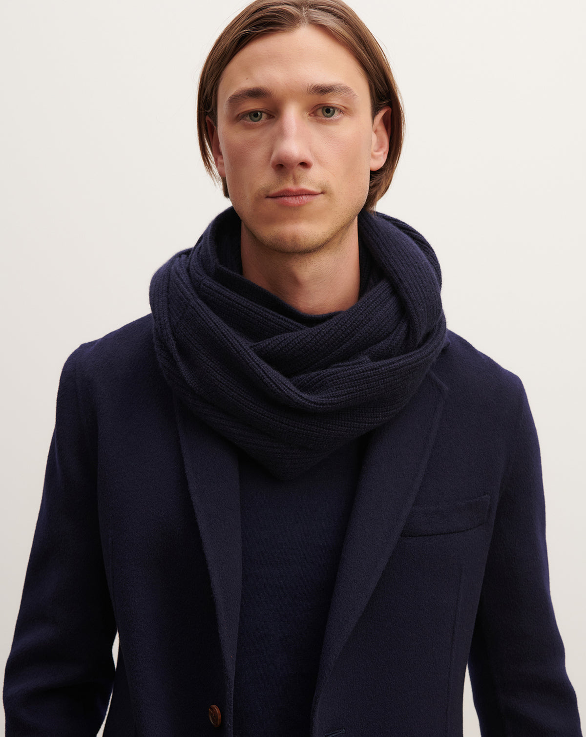 Snood à côtes-MARINE-100% cachemire
