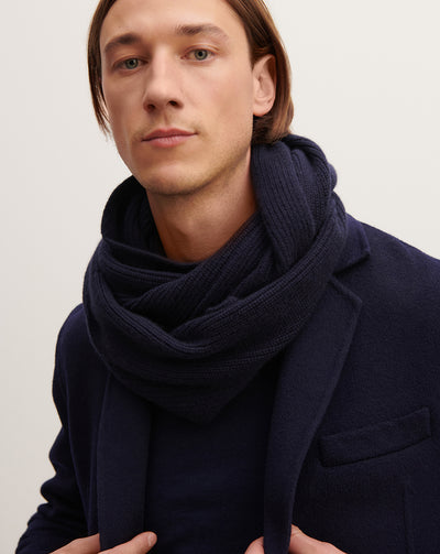 Snood à côtes-MARINE-100% cachemire