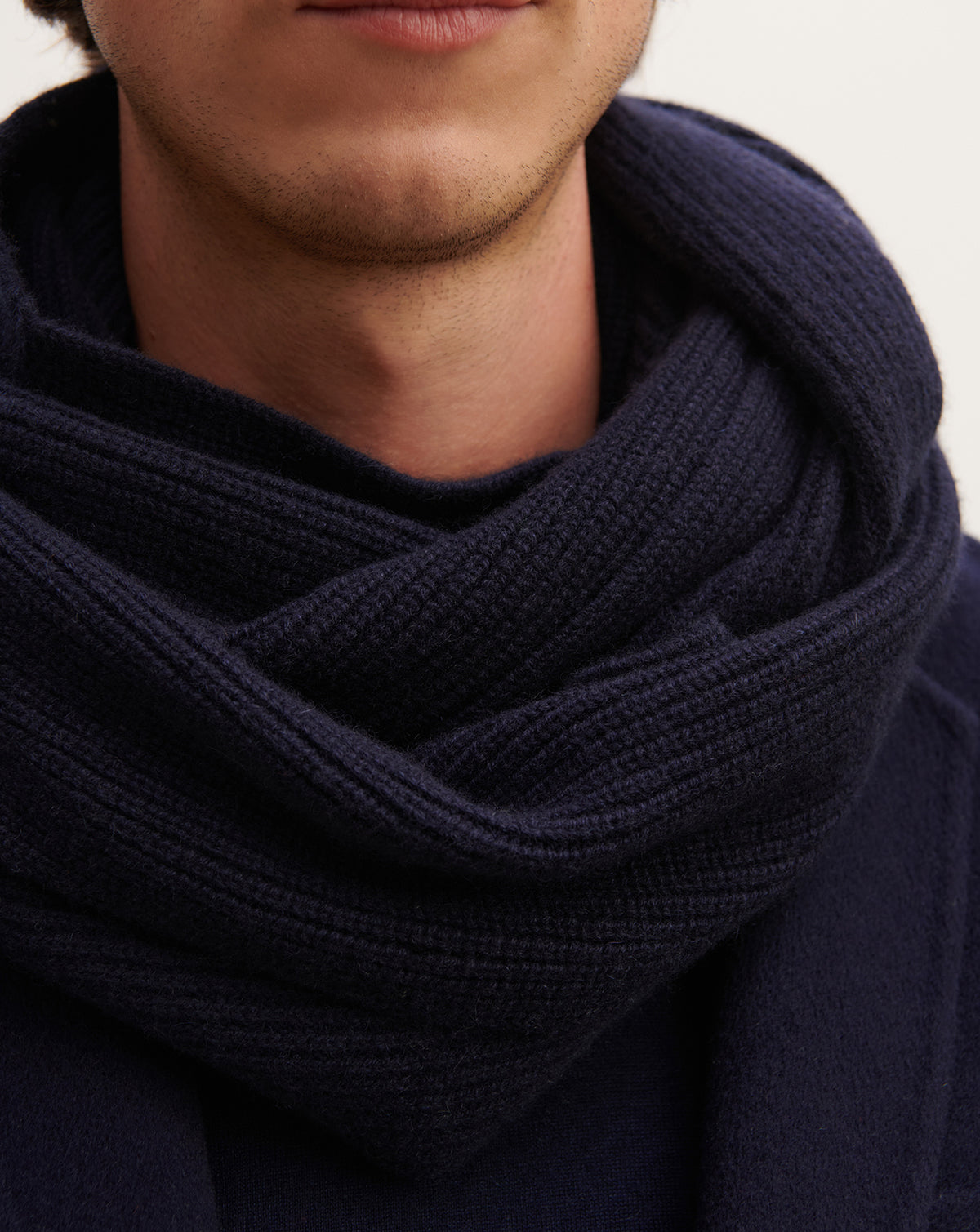 Snood à côtes-MARINE-100% cachemire