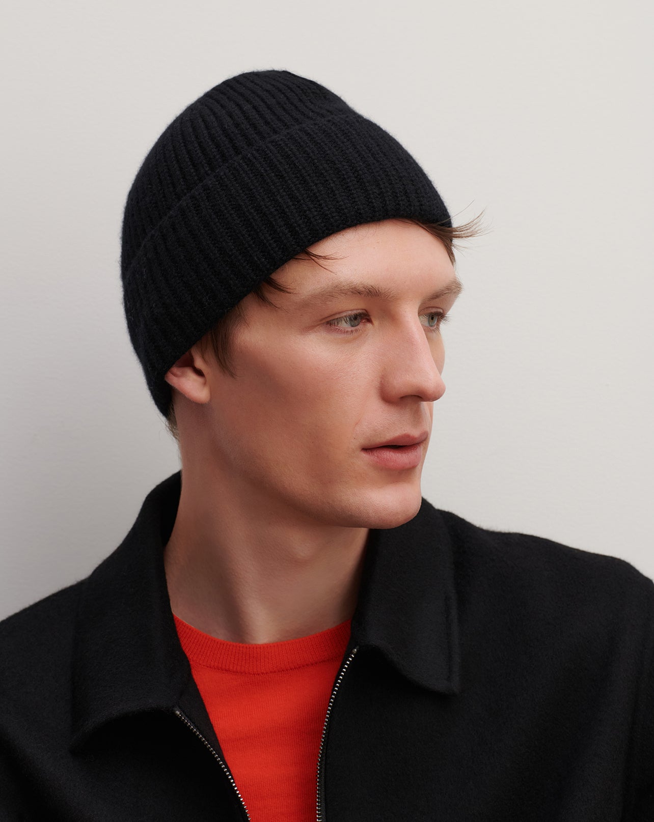 Bonnet à côtes-NOIR-100% cachemire