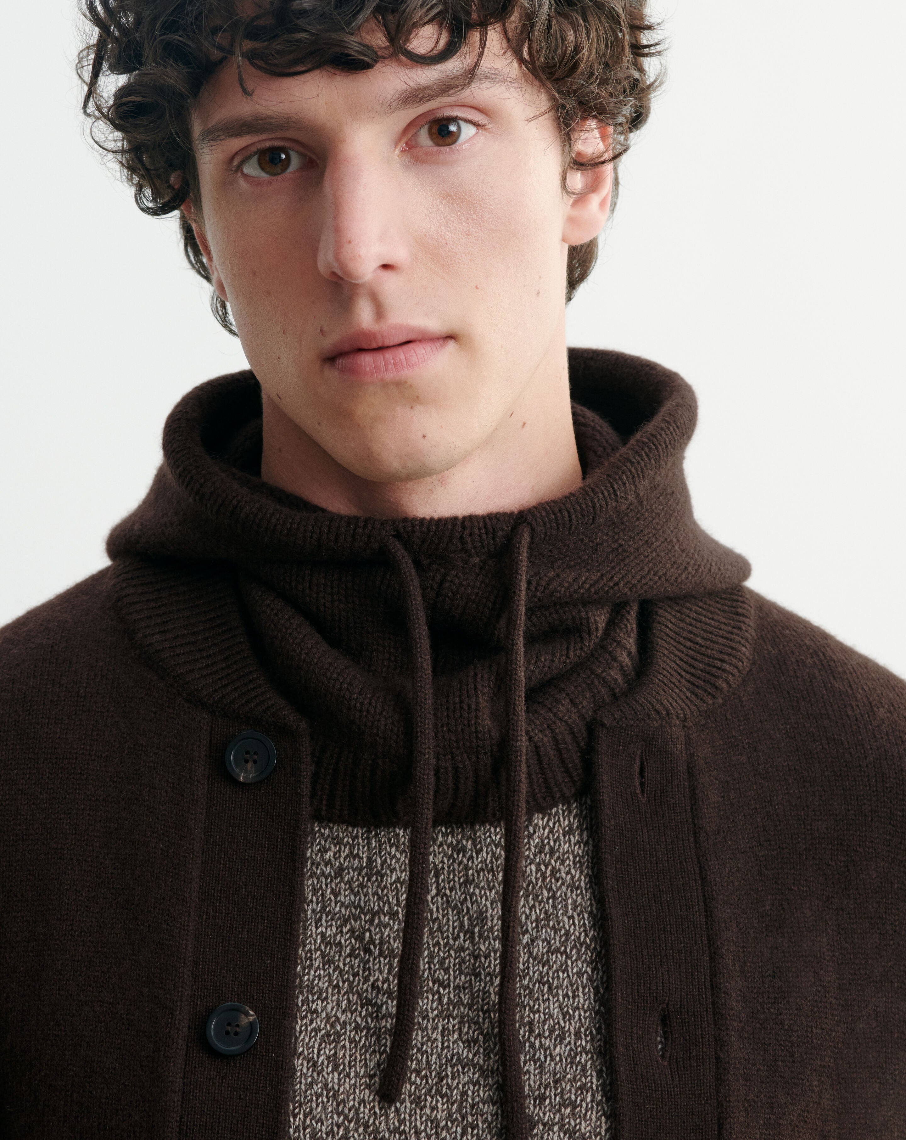 Cagoule à cordons-CHOCOLAT-100% cachemire