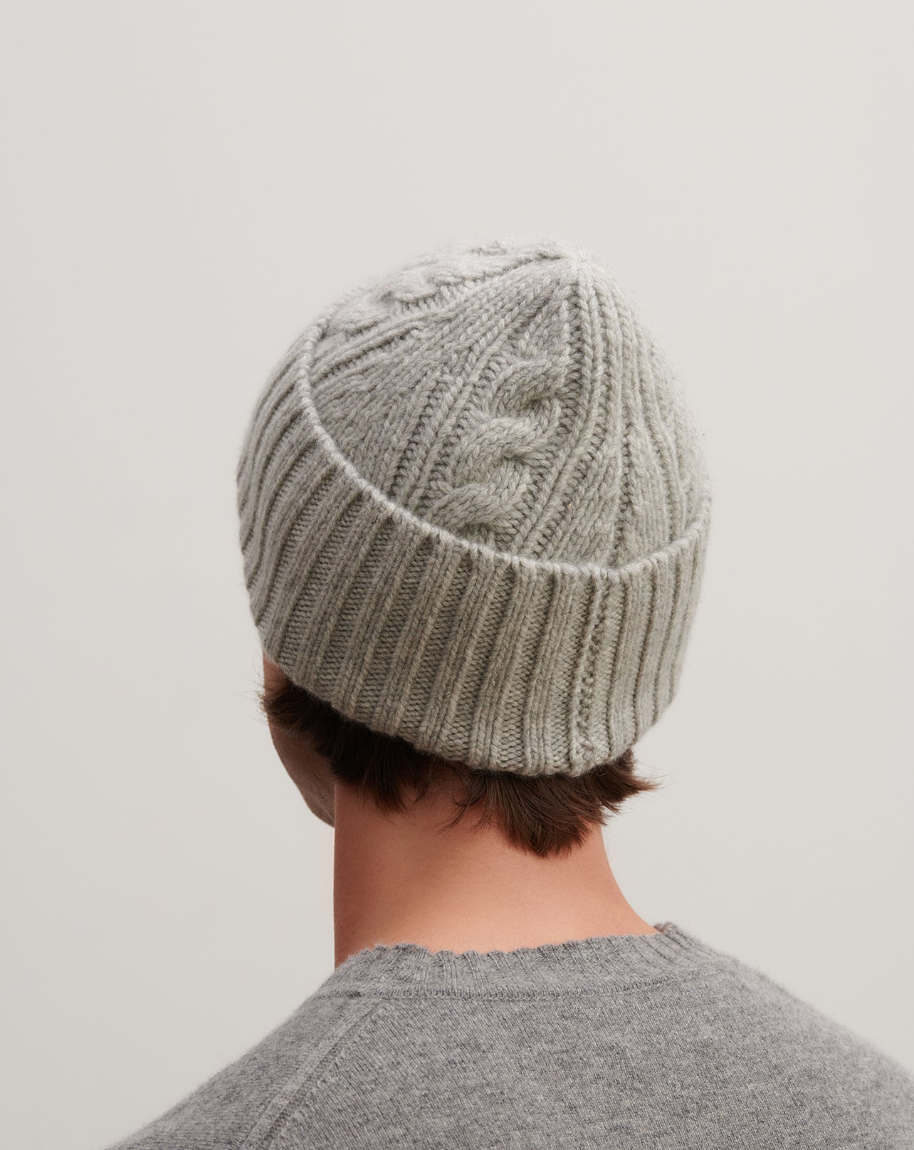 Bonnet à torsades-GRIS ARGENTE-100% cachemire