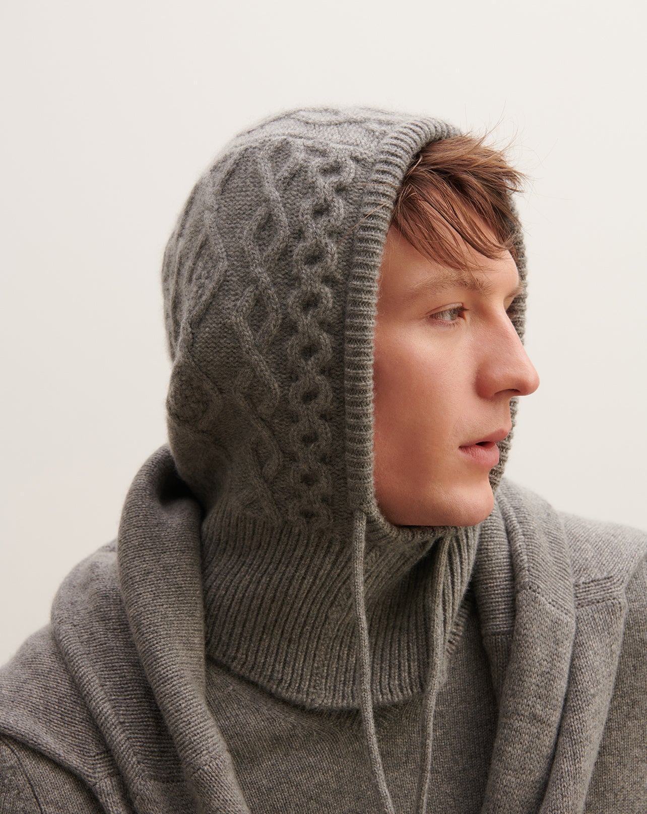 Cagoule à torsades-GRIS METEORITE-100% cachemire