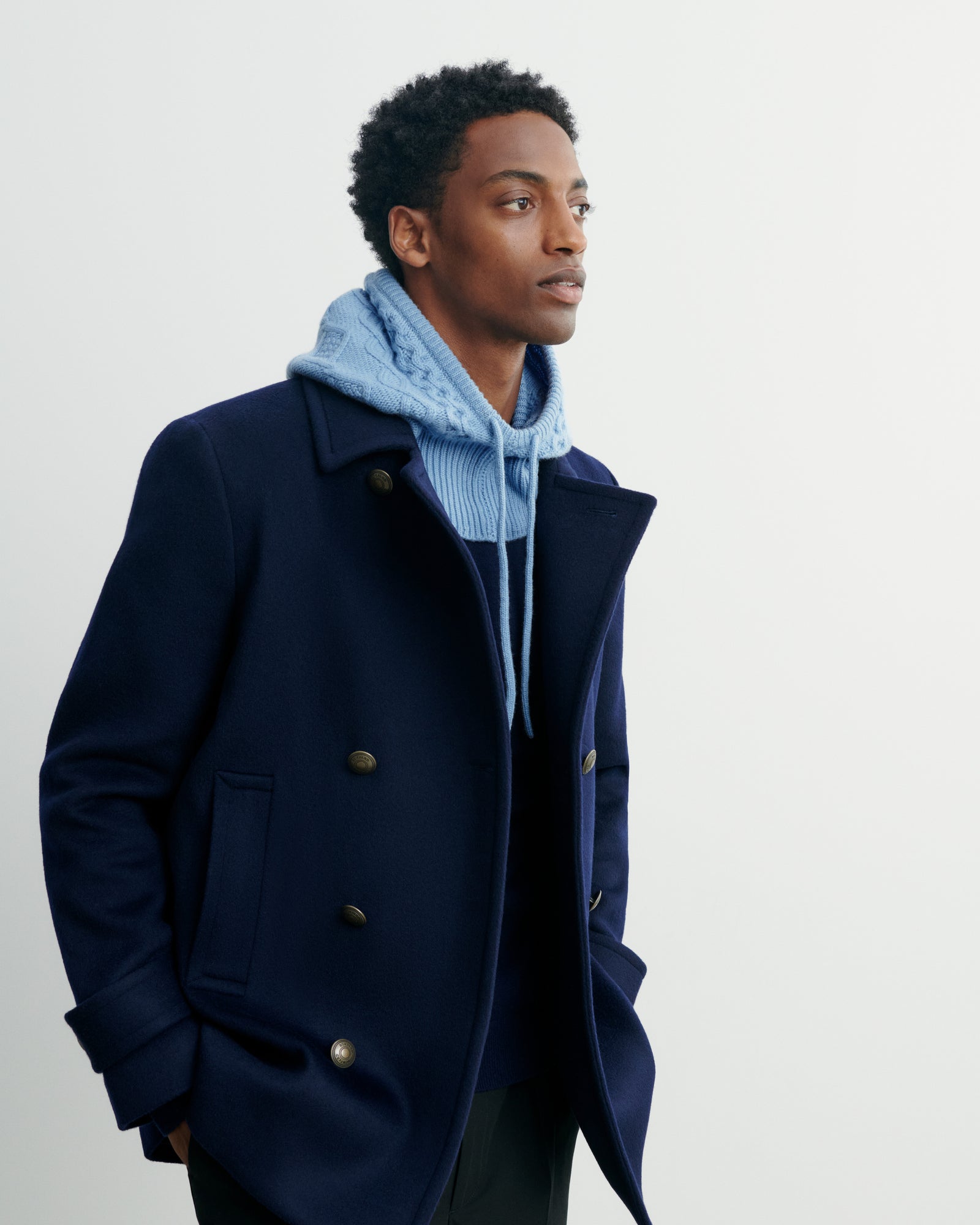 Cagoule à torsades-BLEU CONCORDE-100% cachemire